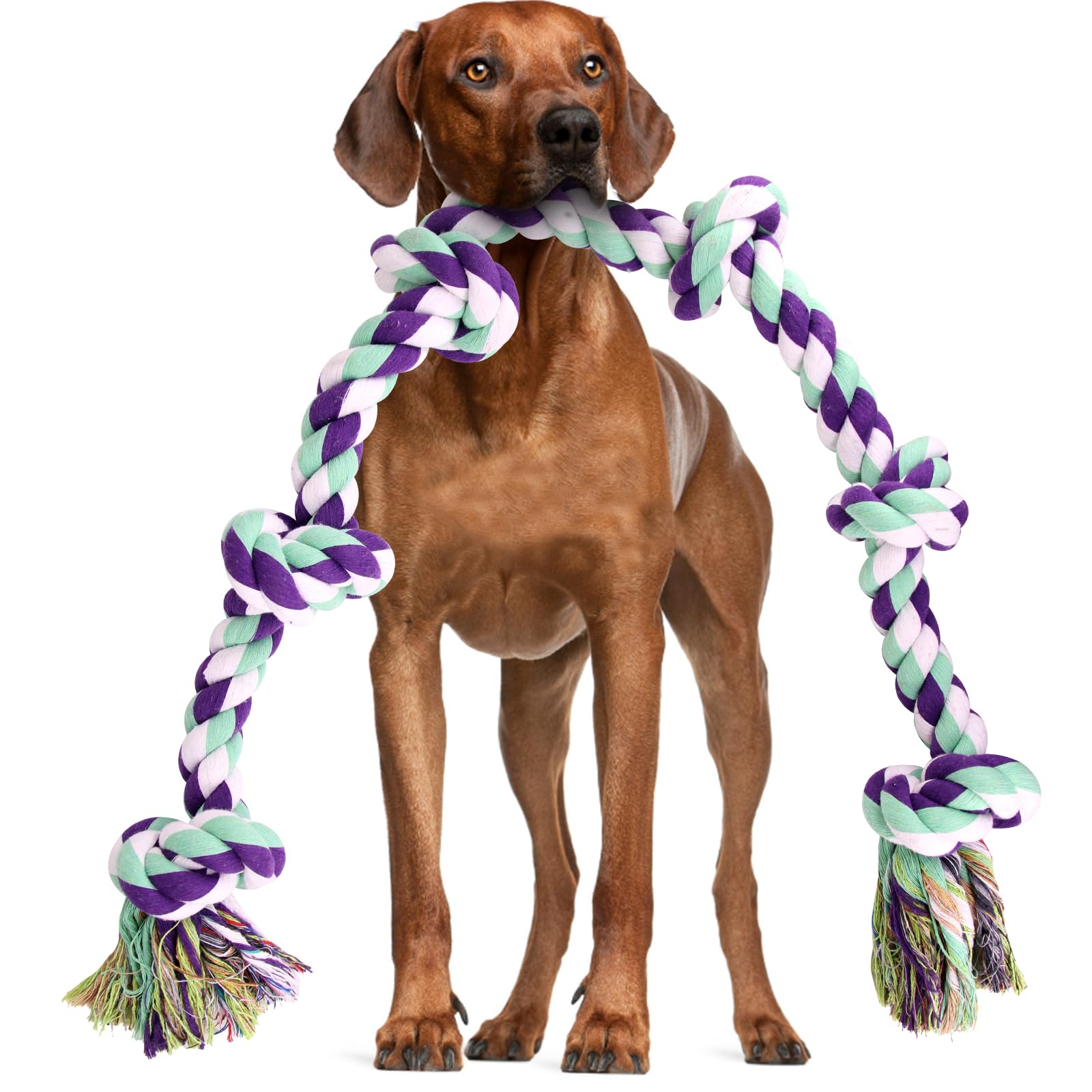 loncoldy Dog Rope Toy 42In 6 Knots Indestructible Natural Cotton - Tough Chew Toys for Medium/Large Breeds Aggressive Chewers, D