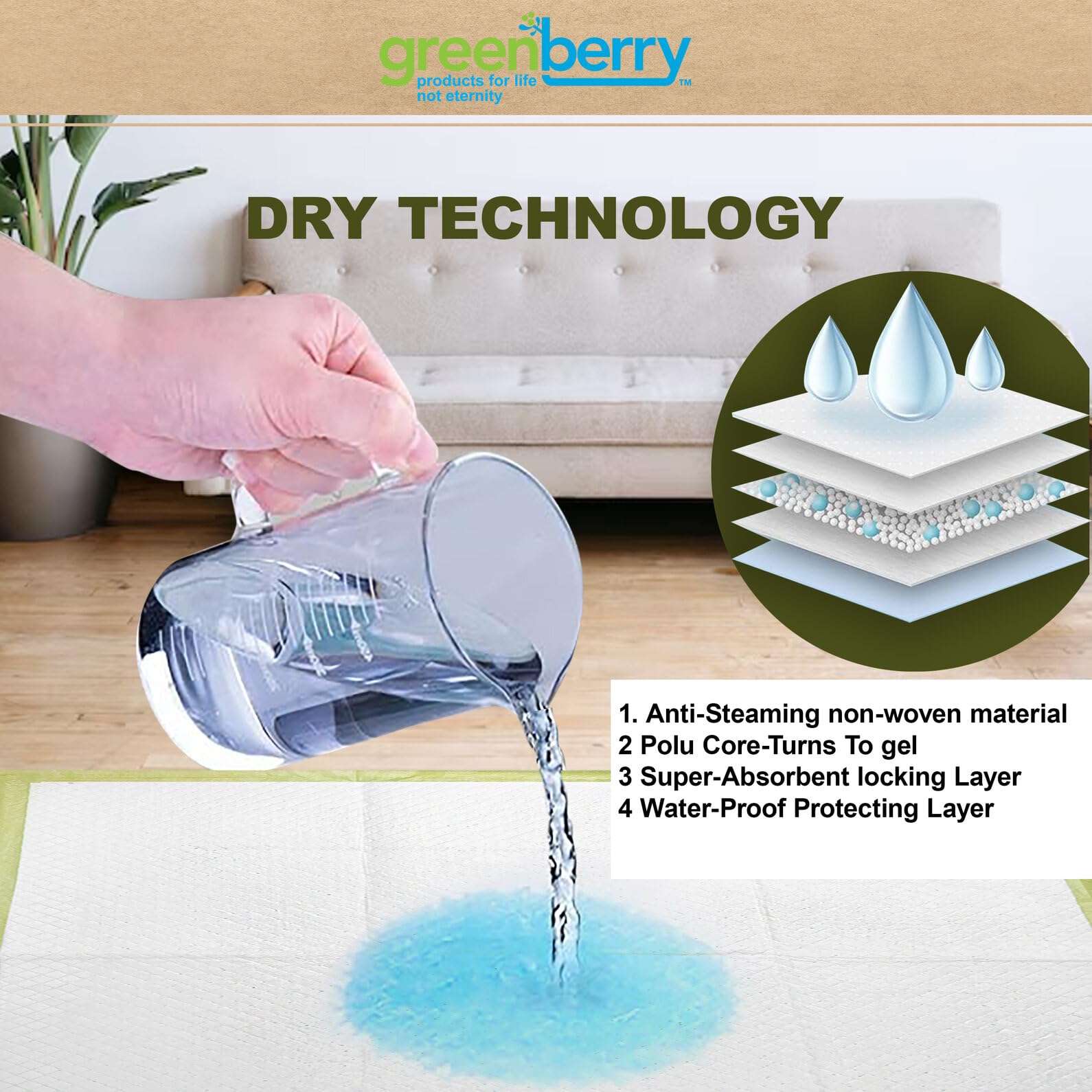 Greenbone Training Pads - Leak Proof - Lemongrass Scent - 100 Count