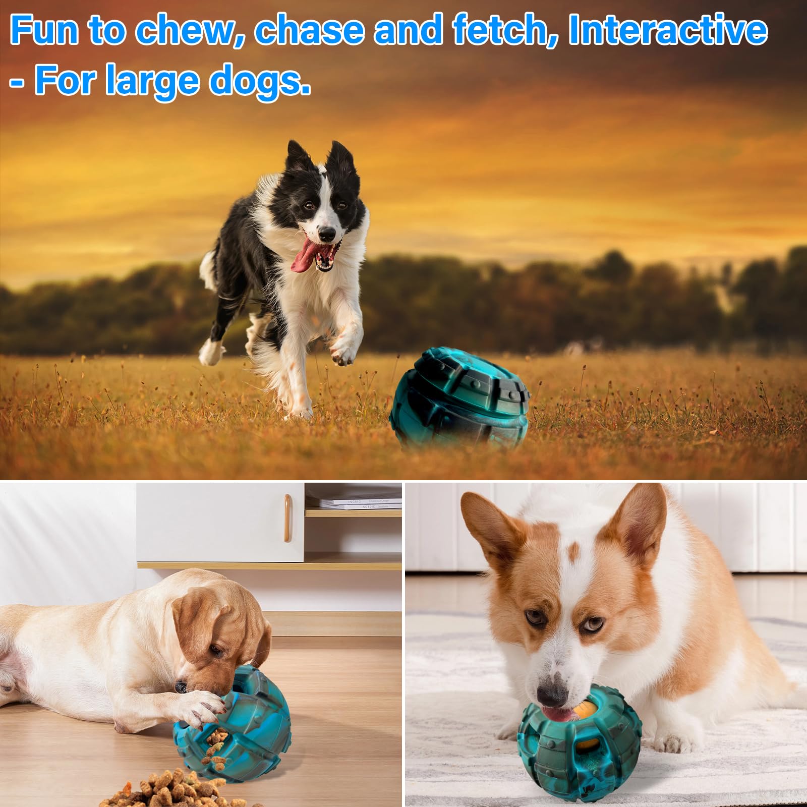 Yipetor Frozen Treat Dispensing Dog Toy - Large Natural Rubber Chew Toy, Reduces Anxiety, Classic Blue, Model PZ005-3B