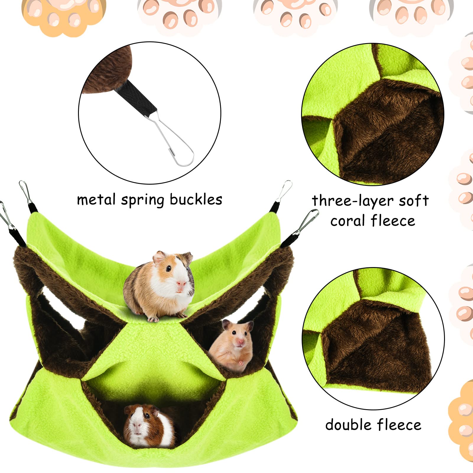 Xinrui 3 Tier Ferret Rat Hammock,Guinea Pig Cage Accessories,11.8X11.8 Inches,Pet Cage Hanging Bunkbed Hammock For Small Animals