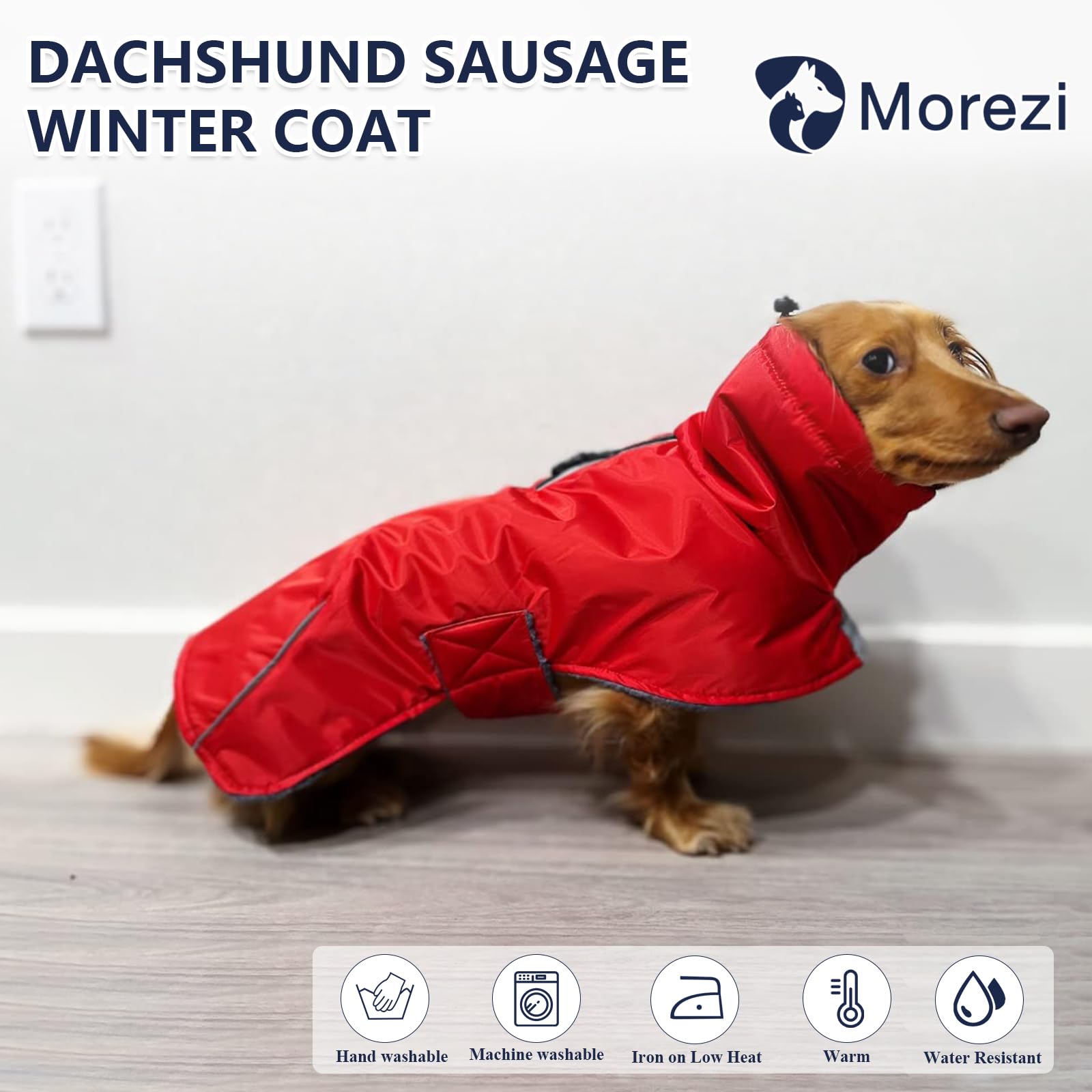 Dachshund Coats Waterproof, Perfect For Dachshunds, Sausage, Weiner Dog Winter Coat With Padded Fleece, Puppy Snowsuit With Adjustable Bands And High Vis Reflective Trim - Red - Xs