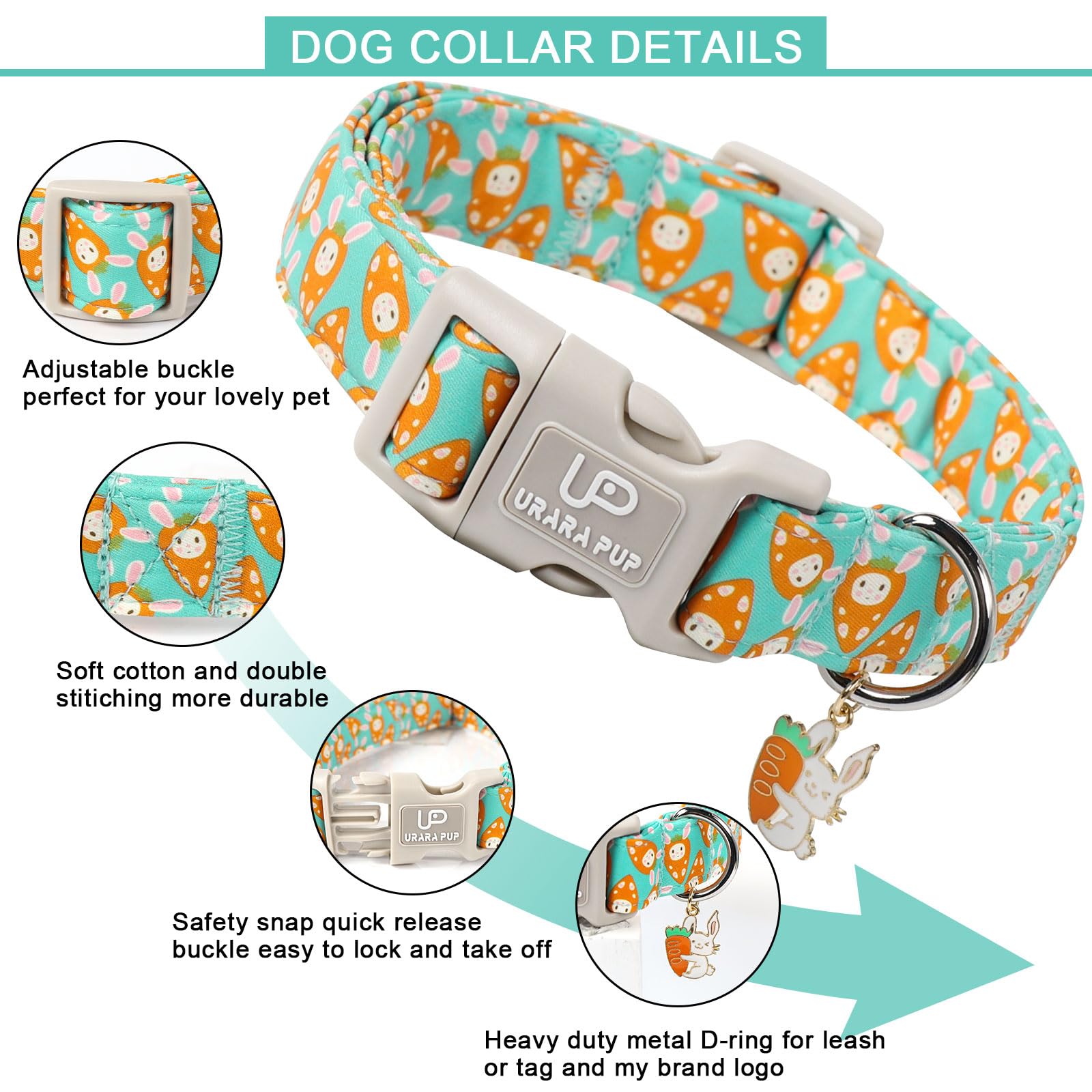 Up Urara Pup Easter Dog Collar, Lovely Cotton Easter Carrot Adjustable Puppy Collar For Girl Boy Dog, Adorable Carrots Collar Fo