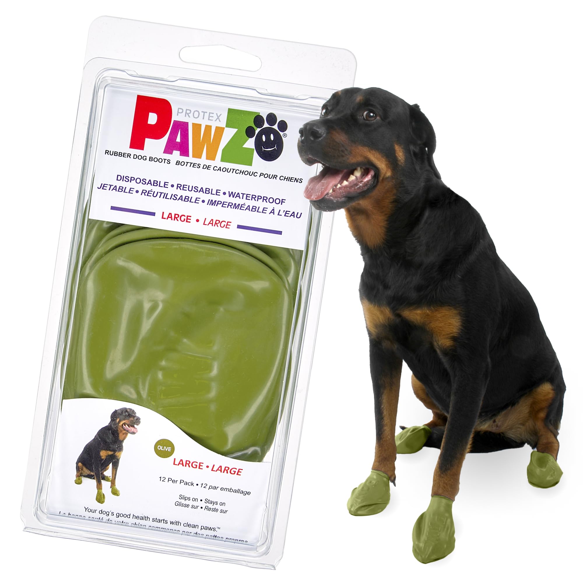 Pawz Rubber Dog Boots For Paws Up To 4'', 12 Pack - All-Weather Dog Booties For Hot Pavement, Snow, Mud, And Rain - Waterproof, 