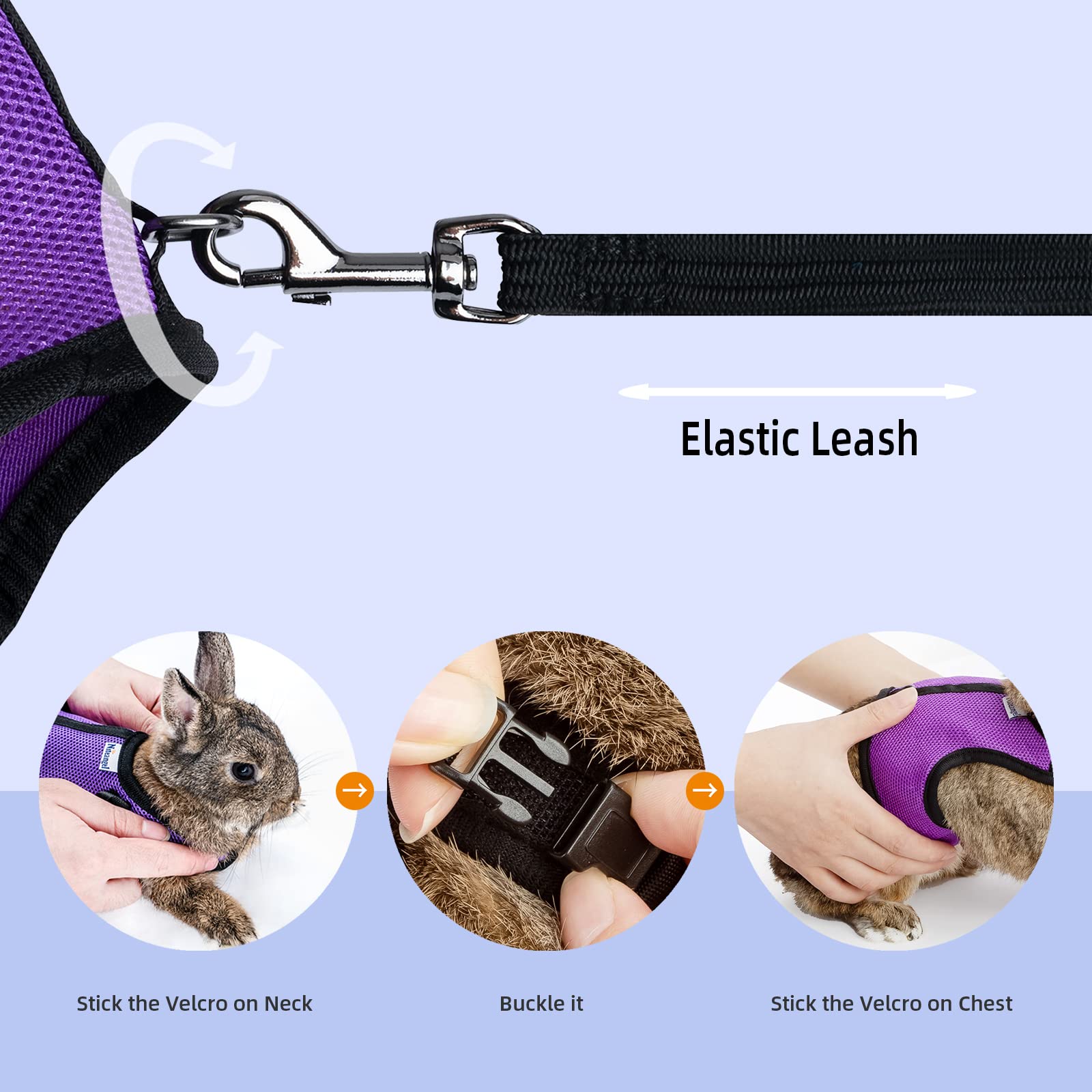 Niteangel Adjustable Soft Harness With Elastic Leash For Rabbits (M, Blue)