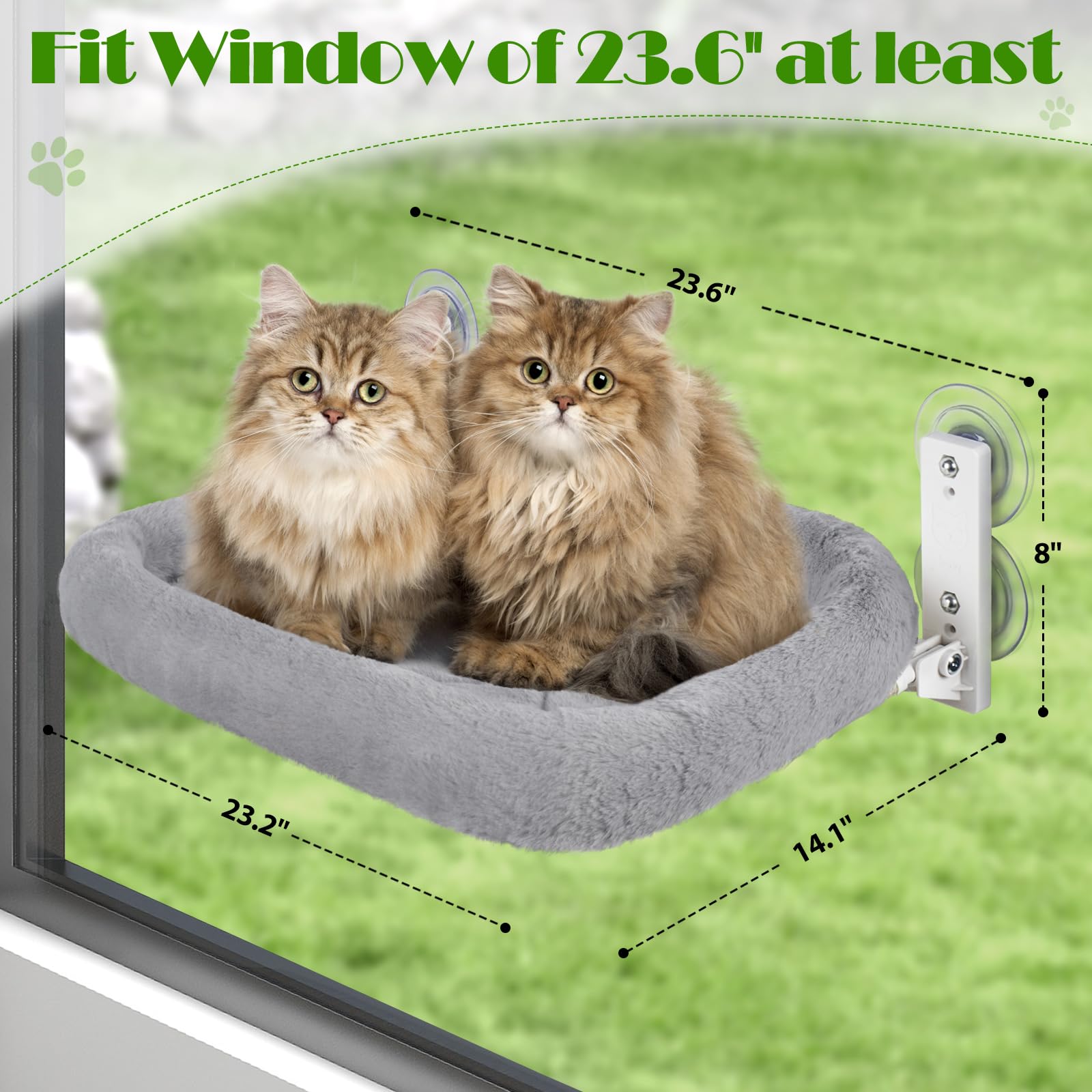 Keny Cat Window Perch With Soft Plush Cushion Bed, Cordless Cat Window Hammock With 3.54'' Larger Suction Cups, Easy To Assemble