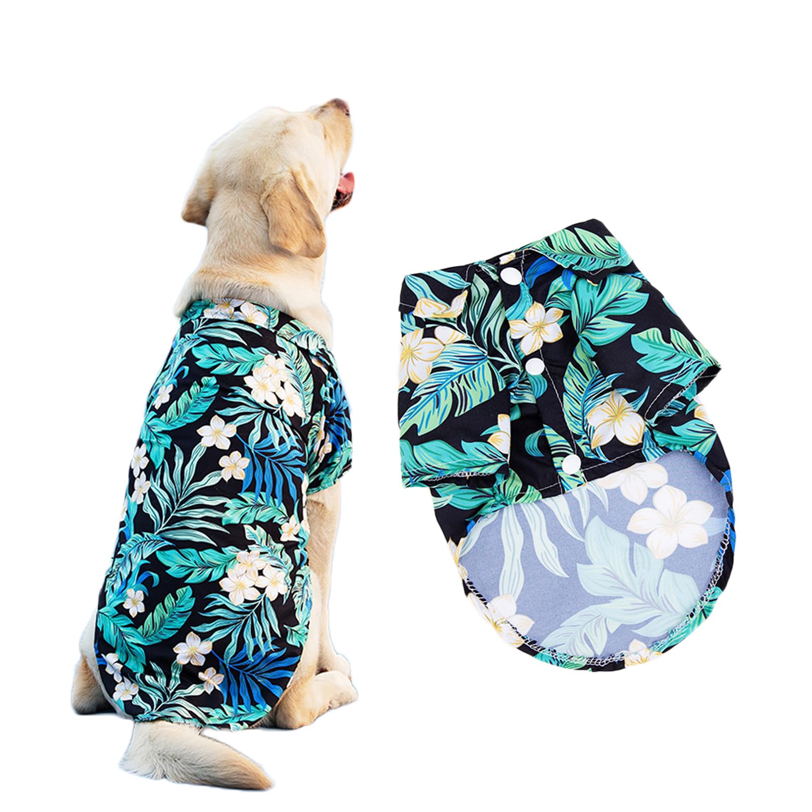 Lhyz Park Hawaiian Beach Print Pet Dog Cat T-Shirts Cute For Small To Medium Dog Cats Cool Summer Vest Camp Shirt Clothes (Navy 