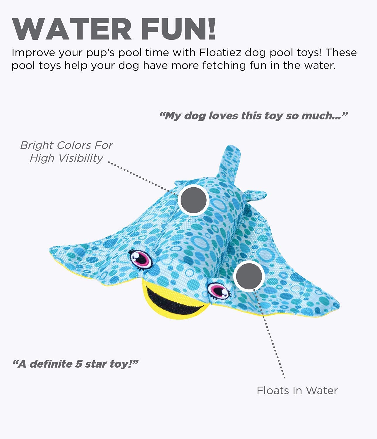 Outward Hound Floatiez Stingray Large Interactive Dog Toy - Blue & Yellow, 14.2x11.75 Inch, Perfect for Water Play