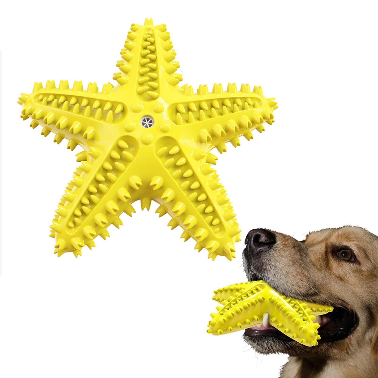Idolpet Squeaky Dog Toys - Starfish Natural Teeth Cleaning Toy For Small & Medium Dogs - Yellow