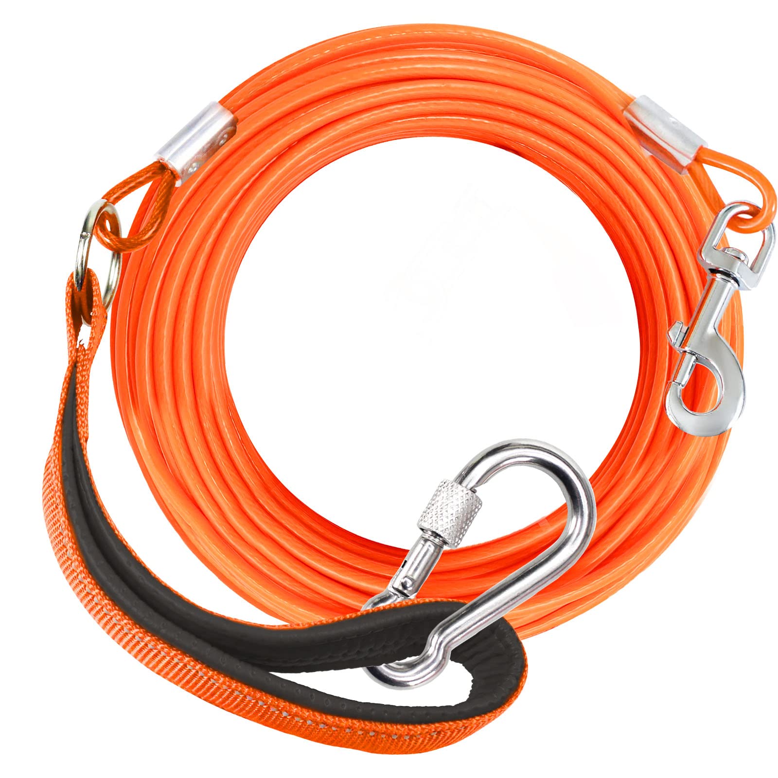 Long Dog Leash Chew Proof, Tie Out Cable For Dogs Heavy Duty 10/20/30/50Ft With Carabiner, Dog Leads For Yard For Medium Large Dogs, Durable Dog Long Leashes With Padded Handle For Training Walking