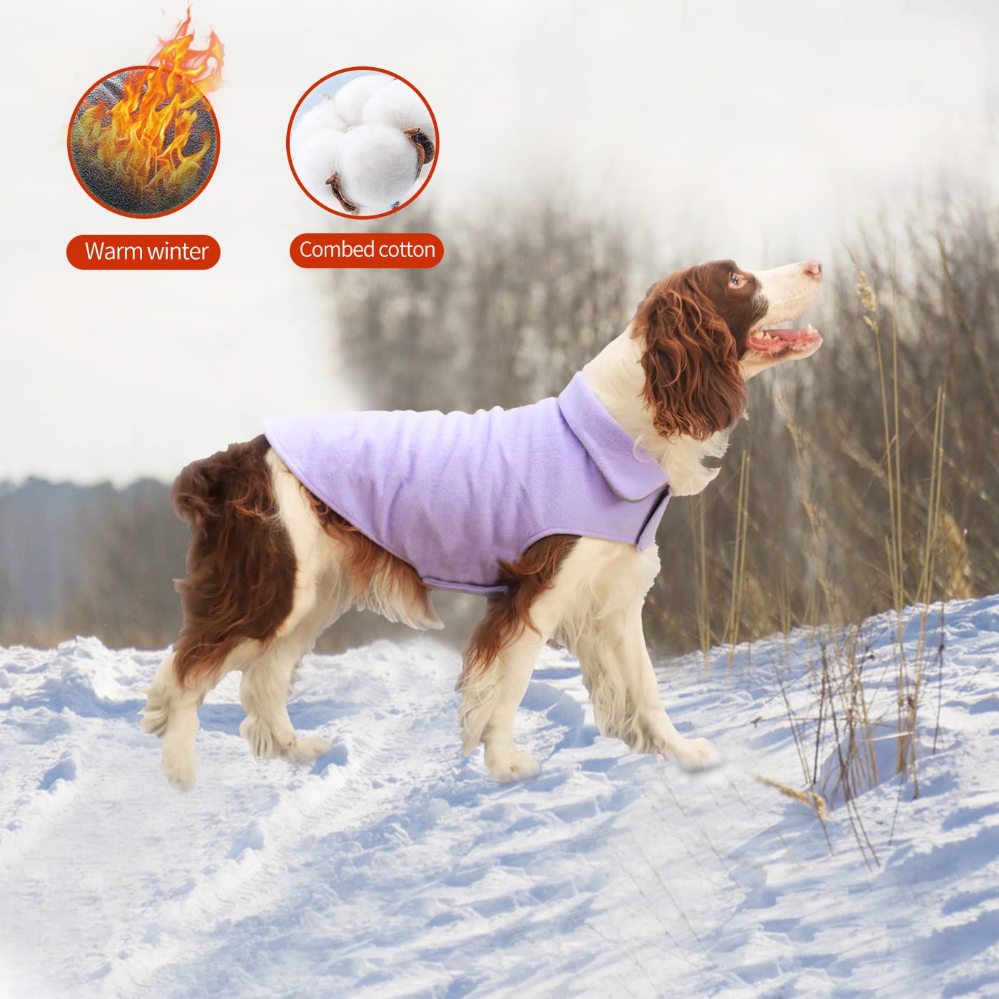 Fleece Dog Coat Winter Pet Jacket Reflective For Cold Weather For Large Medium Small Dogs(Purple,L)