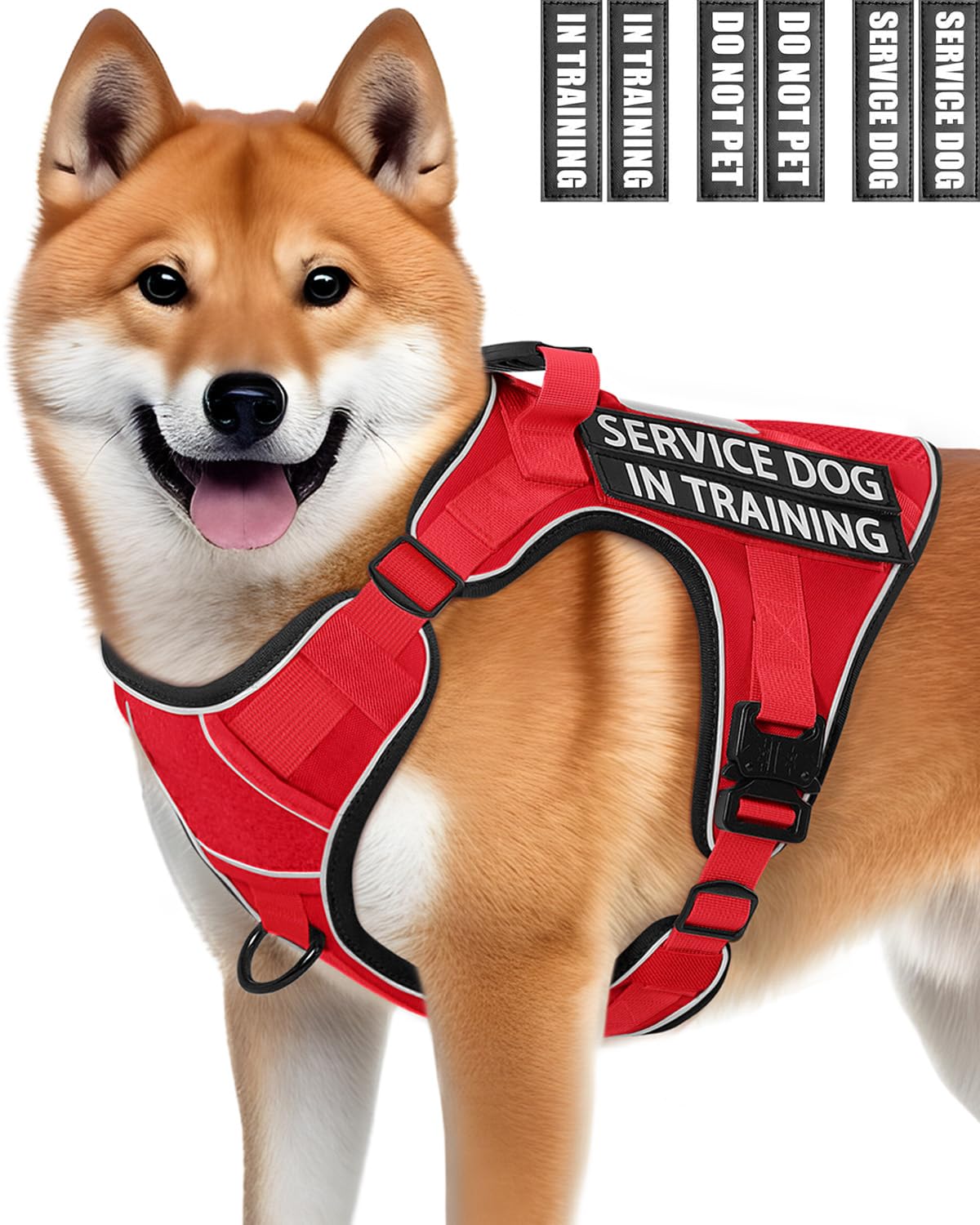 Reflective No Pull Service Dog In Training Vest Harness For Medium Large Dogs, Red Metal Buckles Front Clip Comfort Padded Adjus