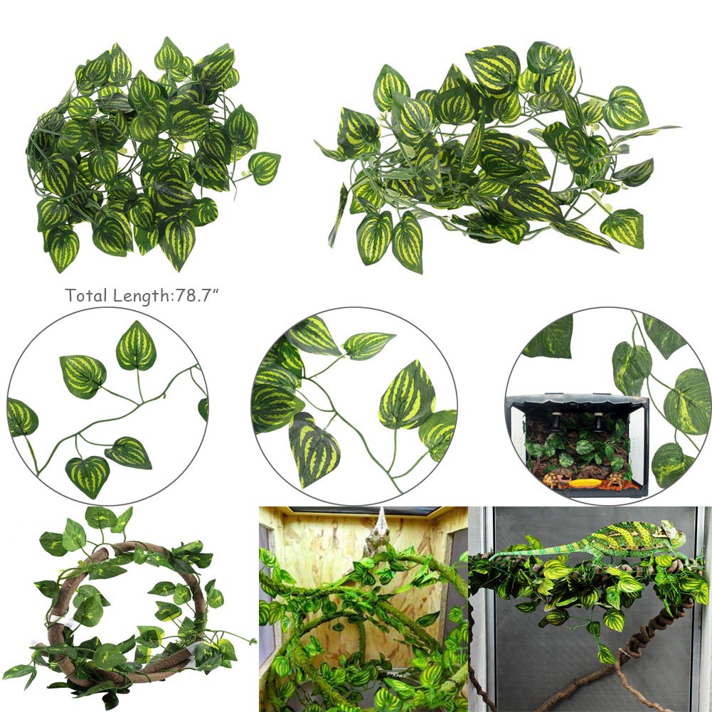 Hamiledyi Large Brown Bearded Dragon Tank Accessories - Flexible Artificial Vines & Leaves for Reptile Habitat Decor