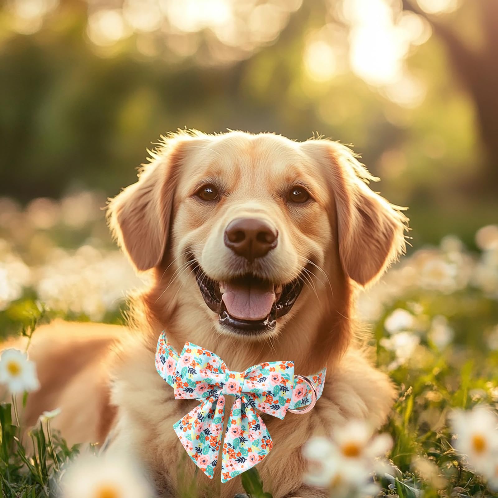 Babole Pet Floral Dog Collar With Bow Tie - Adjustable Blue Flower Lady Bow Collar Breathable Comfort Spring-Summer Dog Collars