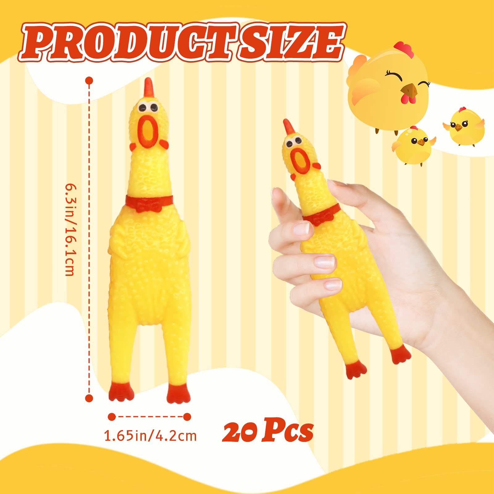 Zddaoole 20 Pcs Rubber Chicken,Screaming Chicken,Squeeze Chicken,Yellow Rubber Squawking Dog Toys,Prank Novelty Noise Toy