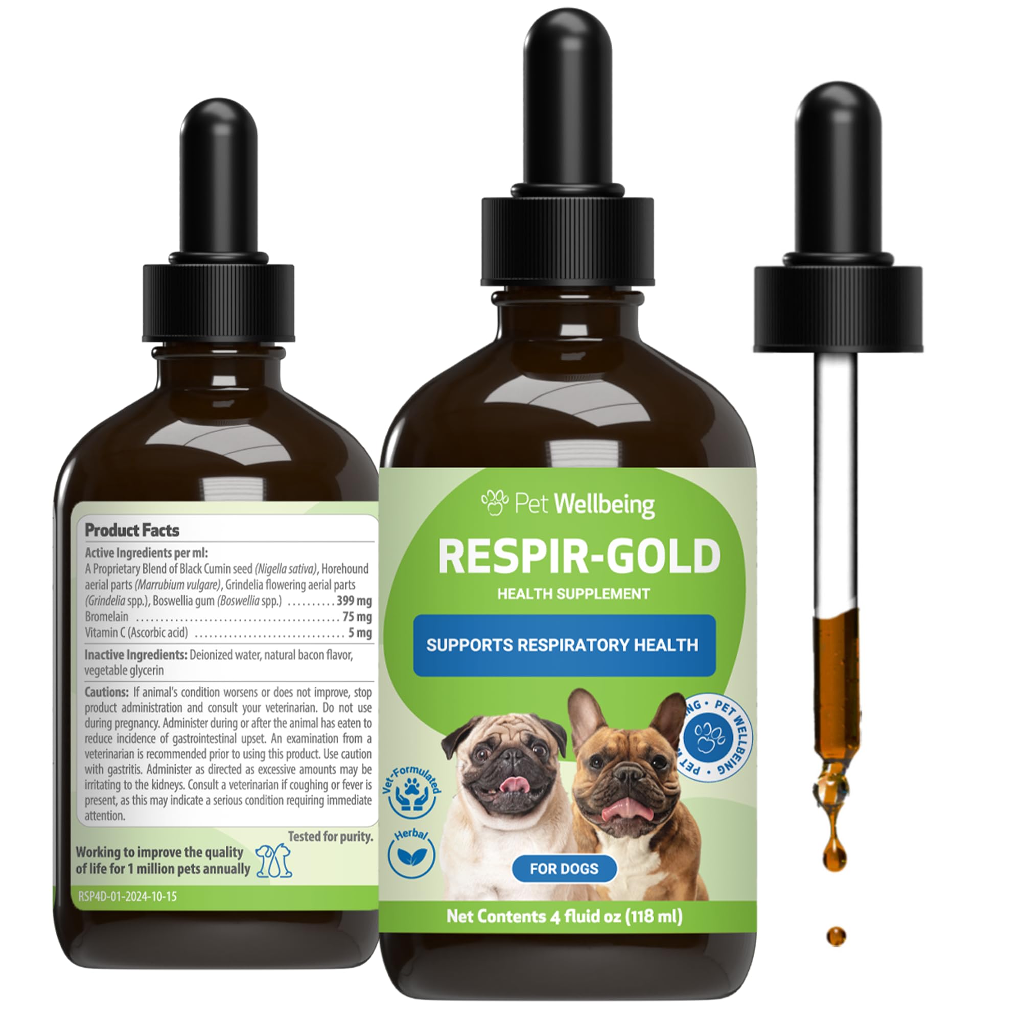 Pet Wellbeing Respir-Gold for Dogs - NASC Certified & Vet-Formulated Liquid Lower Respiratory & Lung Supplement with Black Cumin
