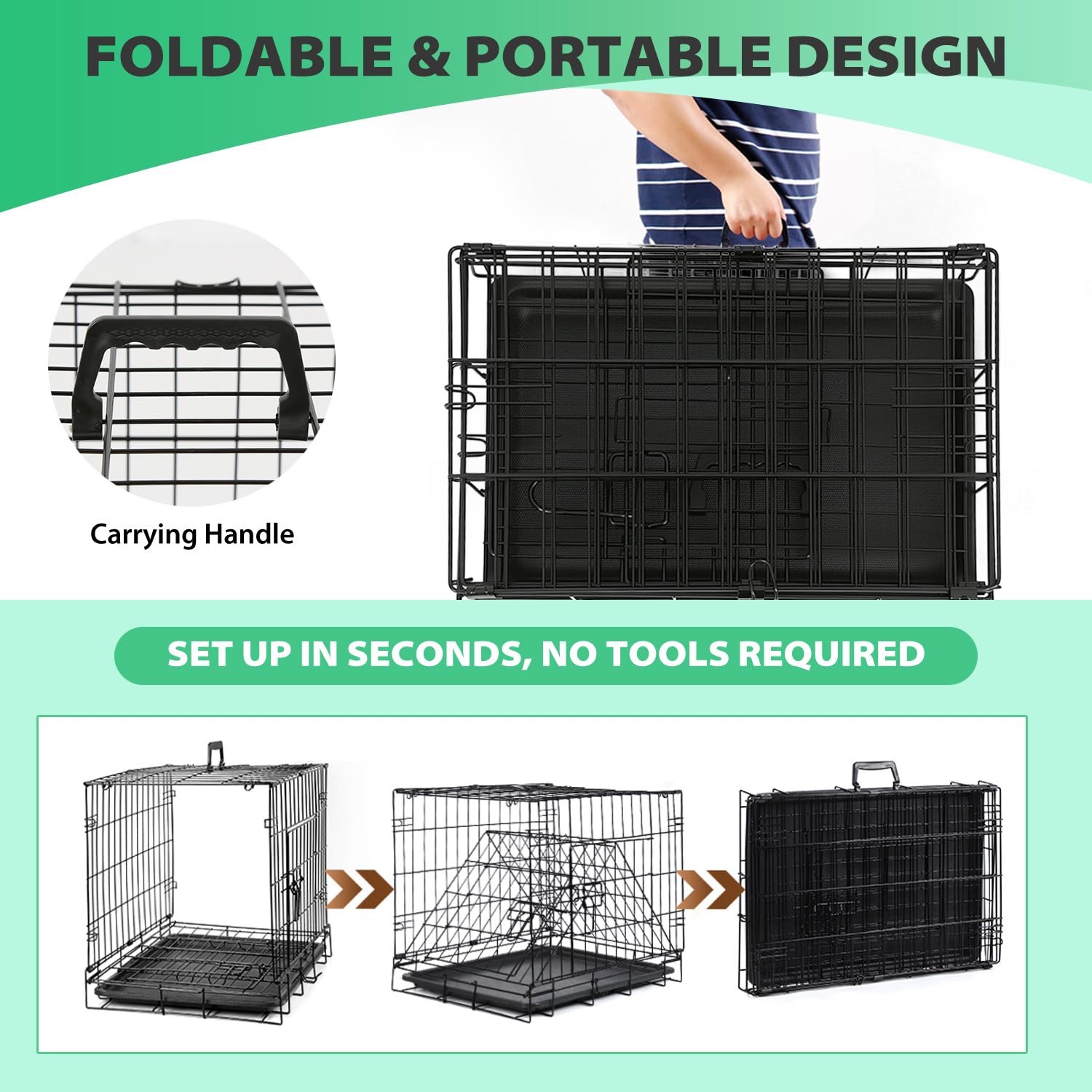 BestPet | Dog Crate | 18 | Black | Foldable Metal Kennel with Single Doors, Secure Slide-Bolt Latches, Leakproof Tray | Portable
