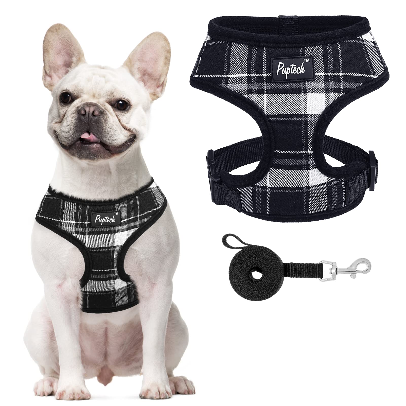 Pupteck Soft Mesh Dog Harness And Leash Set Pet Puppy Cat Comfort Padded Vest No Pull Harnesses, Black, S