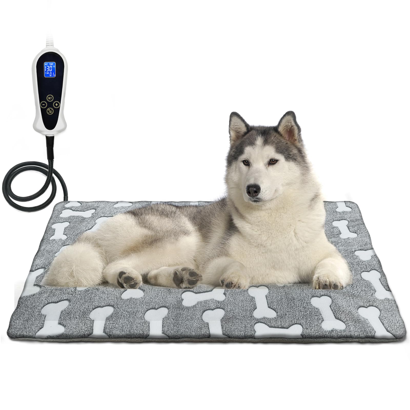 Bestio Largr Dog Heating Pad,34 X 21 In Heated Dog Bed, Adjustable Thermostat + Normally On Function,Metal Protective Tube For K