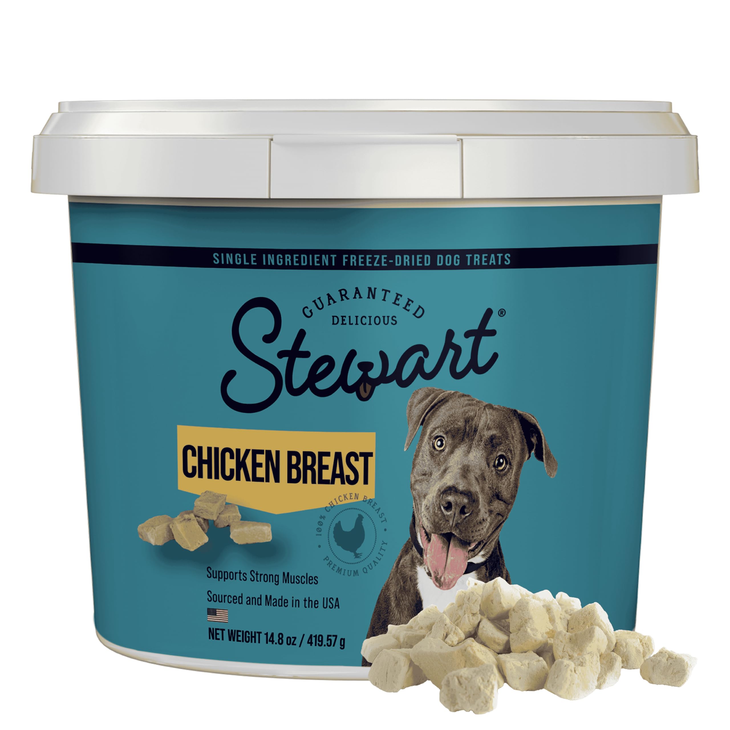 Stewart Single Ingredient Freeze Dried Raw Dog Treats, Chicken Breast, 14.8 Ounce Value Size Resealable Tub, Training Treats or 