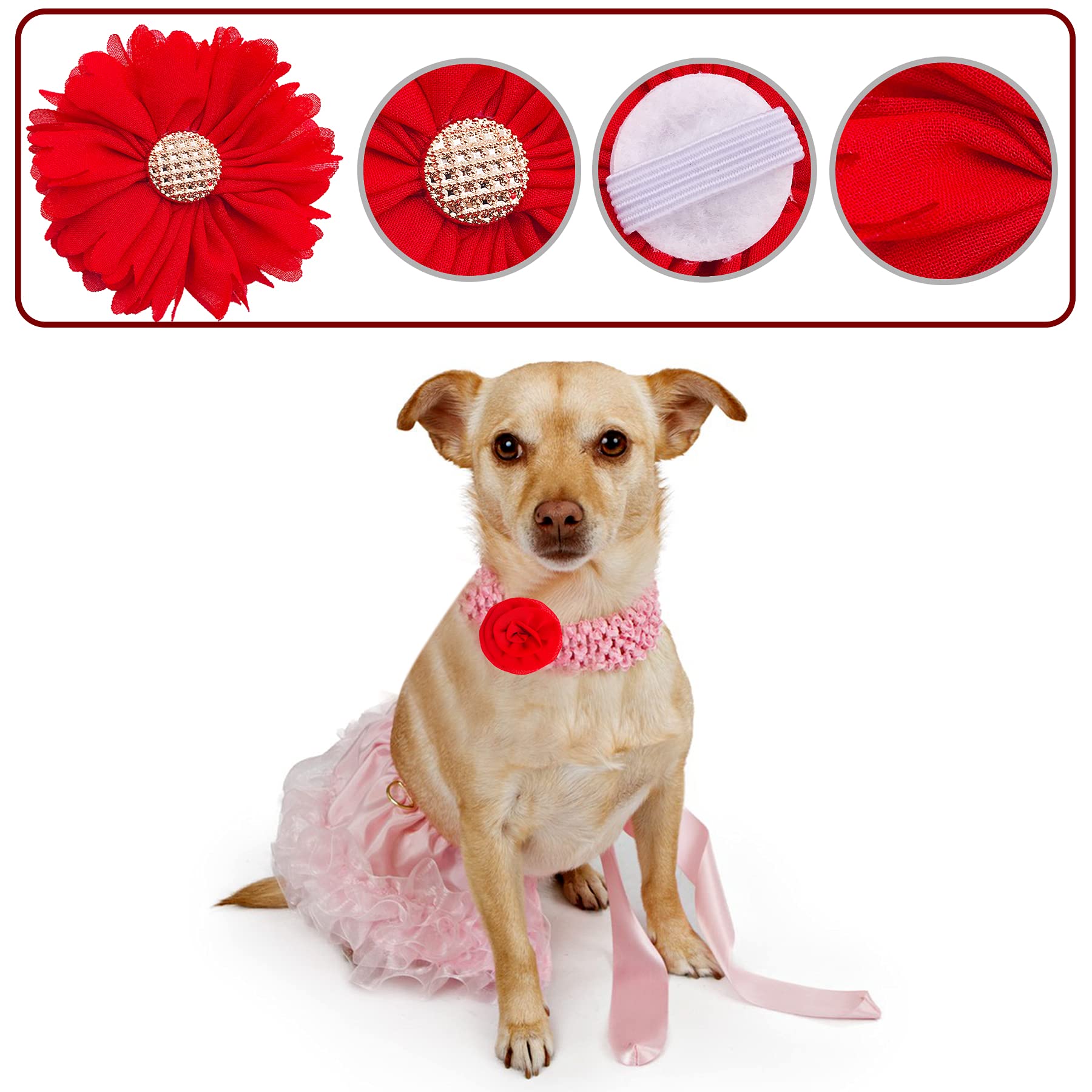 Pet Show 12Pcs Red Dog Collar Bows And Flowers Attachment For Girls Puppies Cats Female Small Medium Dogs Collars Embellishment