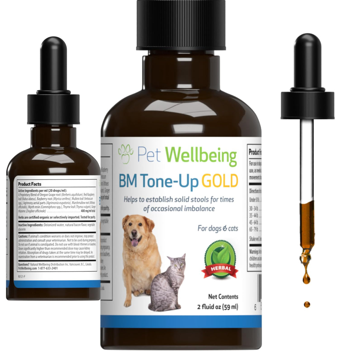 Pet Wellbeing Bm Tone-Up Gold For Cats - Supports Healthy Digestive Function, Solid Stools, Normal Bowel Movements, Bayberry- Veterinarian-Formulated Herbal Supplement 2 Oz (59 Ml)