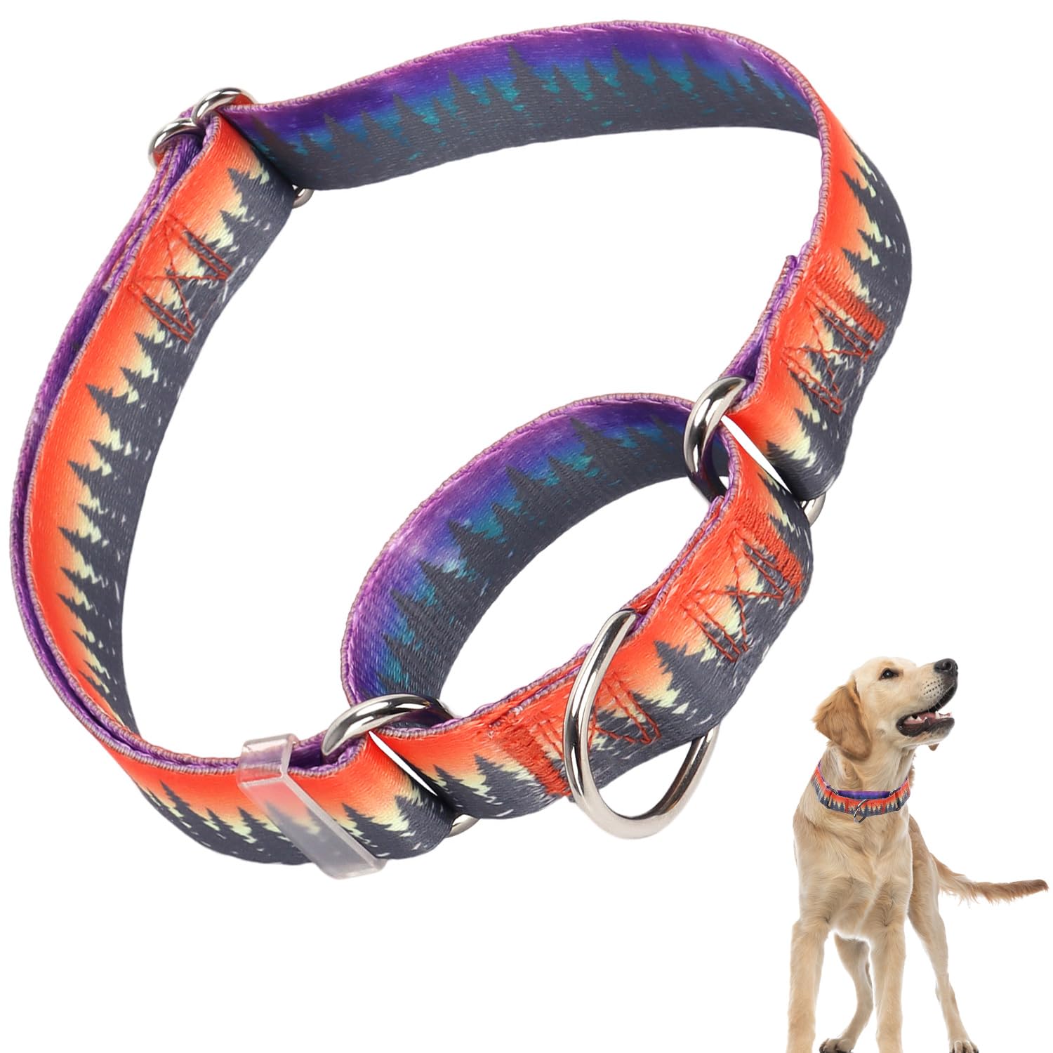 Martingale Collar For Dogs Adjustable Soft Nylon Dog Collars With Forest Design For Small Medium Large Dog, No Slip Dog Training