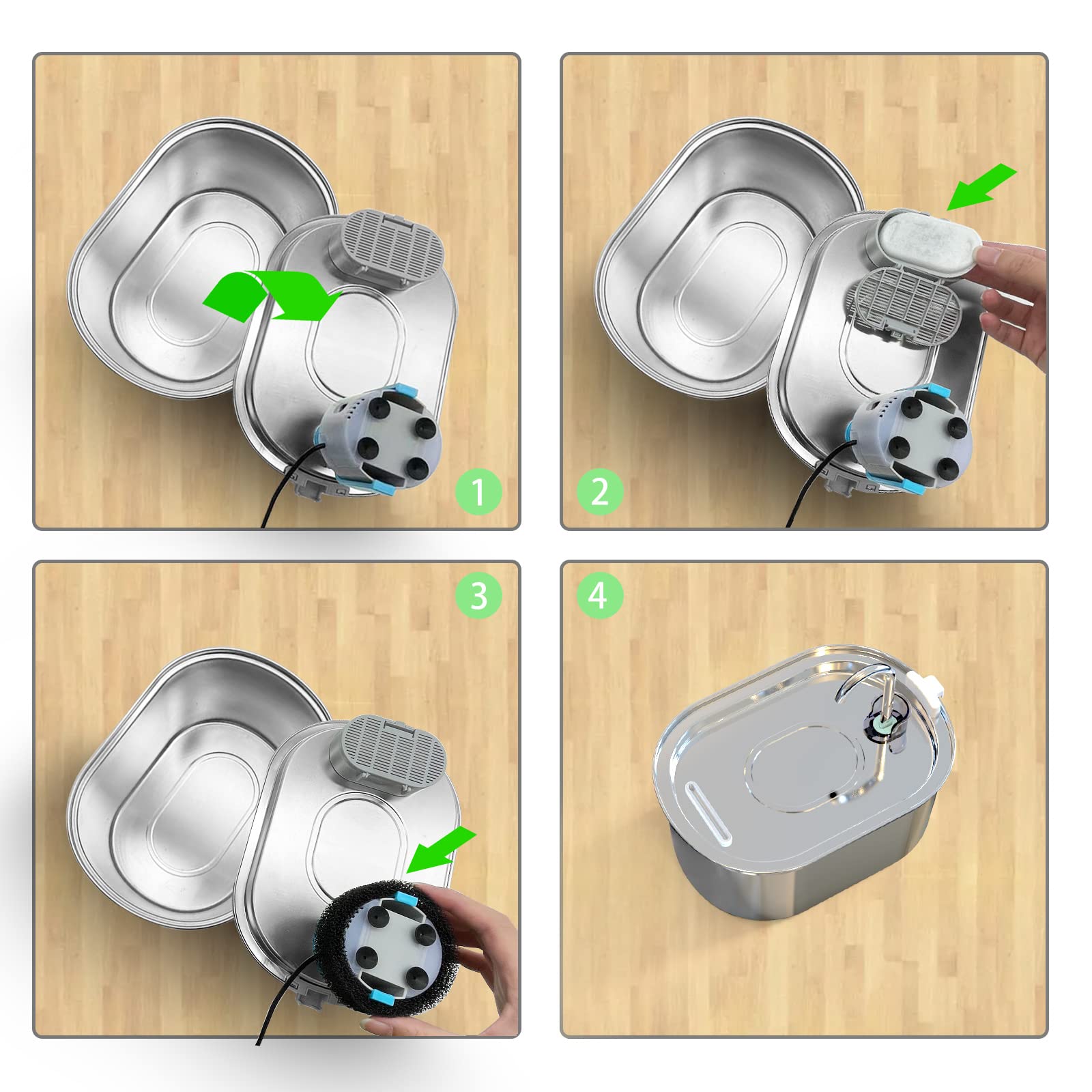 SOOFPET Cat Water Fountain Filters - 8-Pack (4 Carbon  4 Foam) Replacement Filters for 108oz/3.2L Stainless Steel Fountain