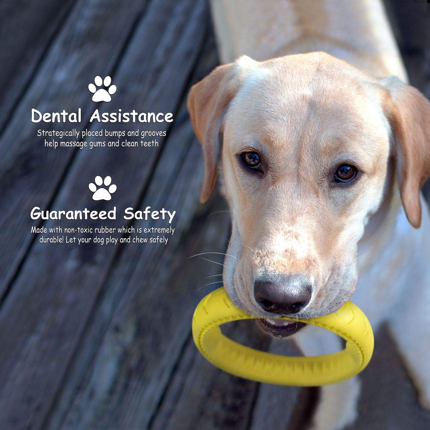 Fluffy Paws Dog Chewing Ring - Soft Rubber Ring Dental Chewing Teething Biting Chasing Training Toy For Small And Medium Dog Puppy - 7', Yellow