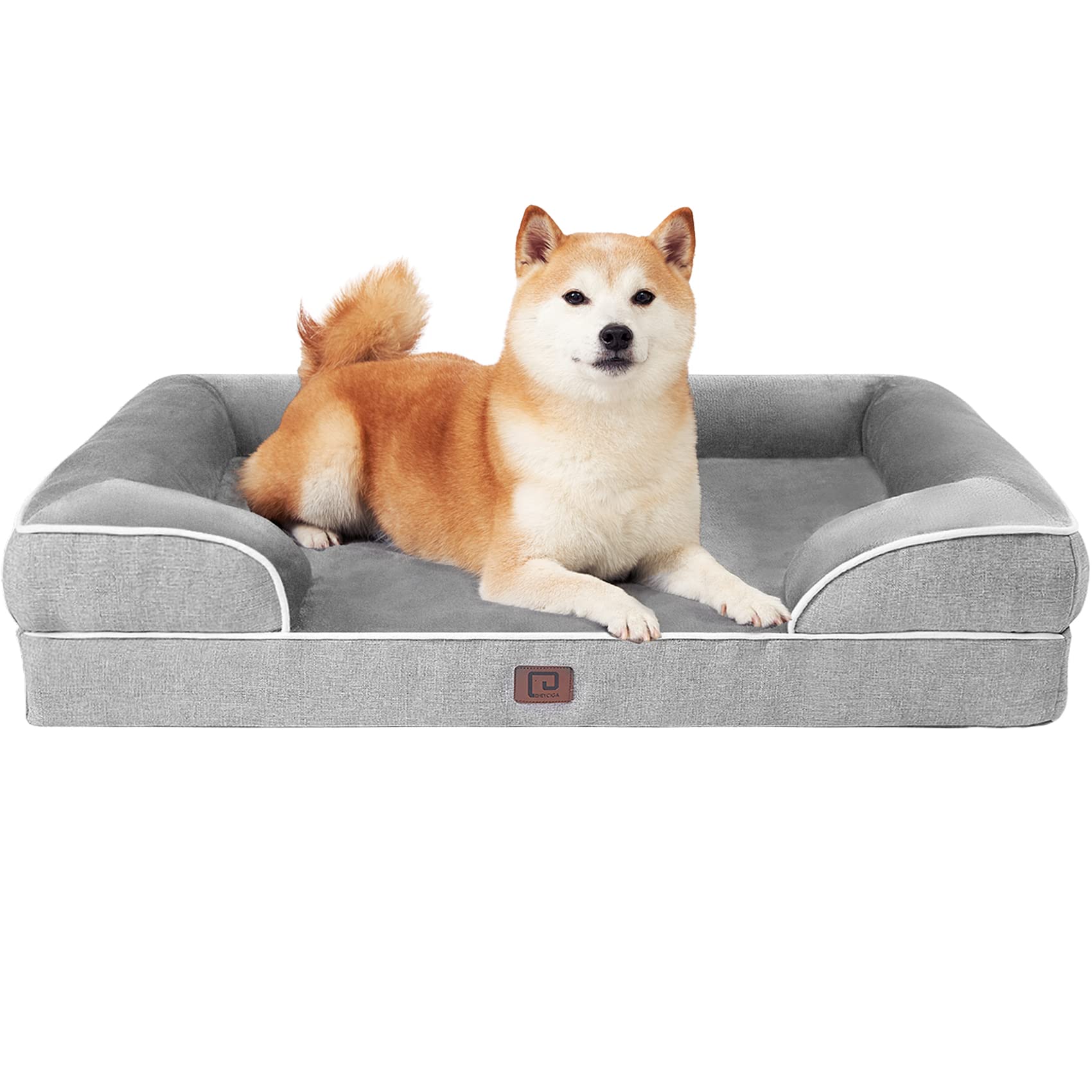 Eheyciga Orthopedic Dog Beds For Large Dogs, Waterproof Memory Foam Bed With Sides, Non-Slip Bottom And Egg-Crate Foam Couch Bed With Washable Removable Cover, Grey