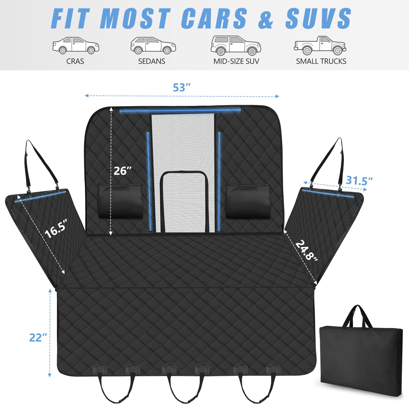 Rouwinne High Barrier Back Seat Extender For Dogs, Hard Bottom Dog Car Seat Cover For Back Seat Holds 420Lbs, Backseat Protector