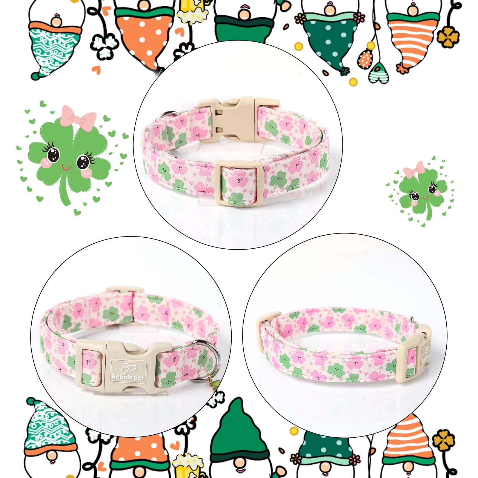 Babole Pet St Patricks Day Dog Collar for Small Dogs - Design Cute Irish Shamrock Dog Collars Boy Girl Puppy Adjustable Quick Re