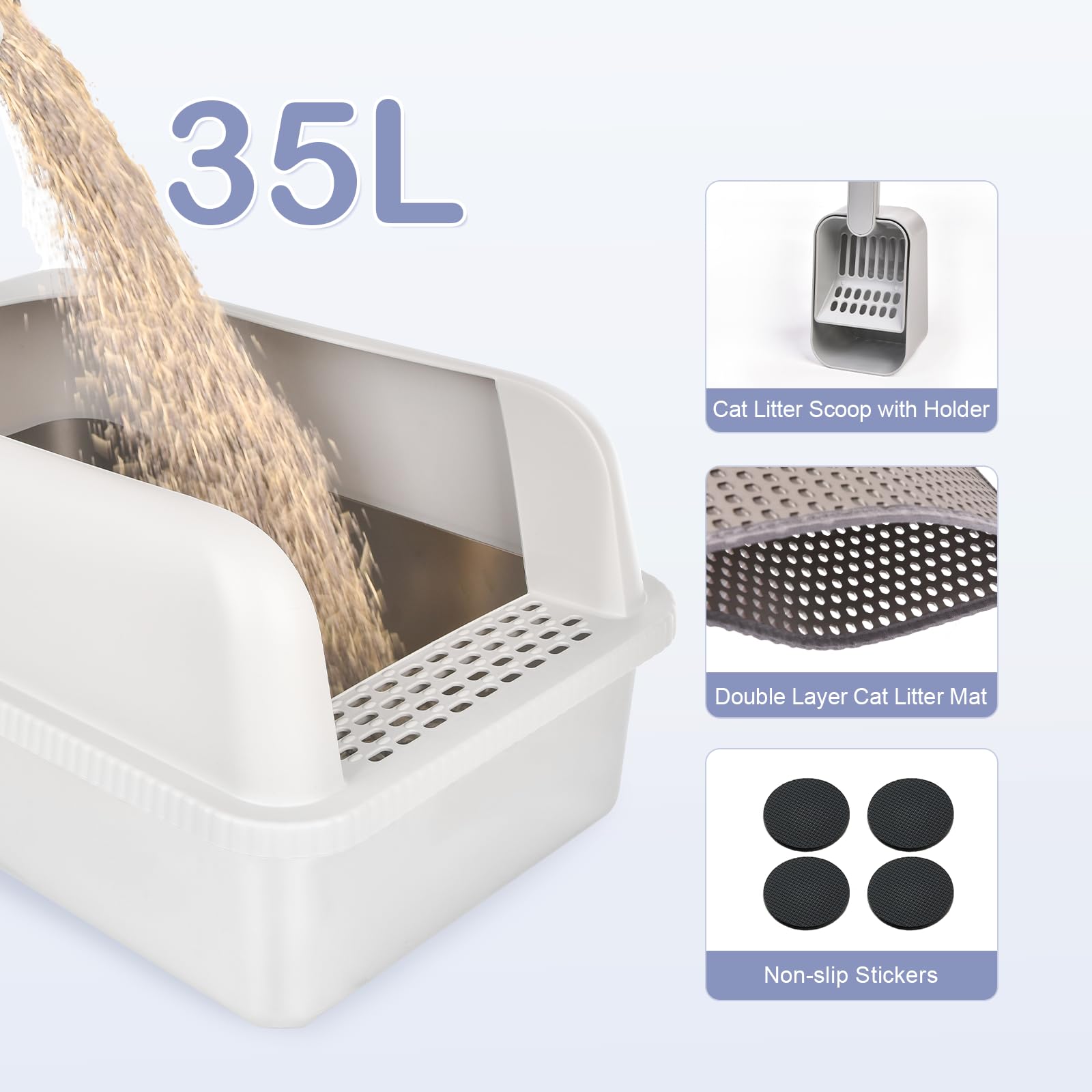 Henkelion Stainless Steel Cat Litter Box, Extra Large 24" x 16" x 11.8", Grey, High Sided with Lid, Anti-Leakage, Easy Clean,