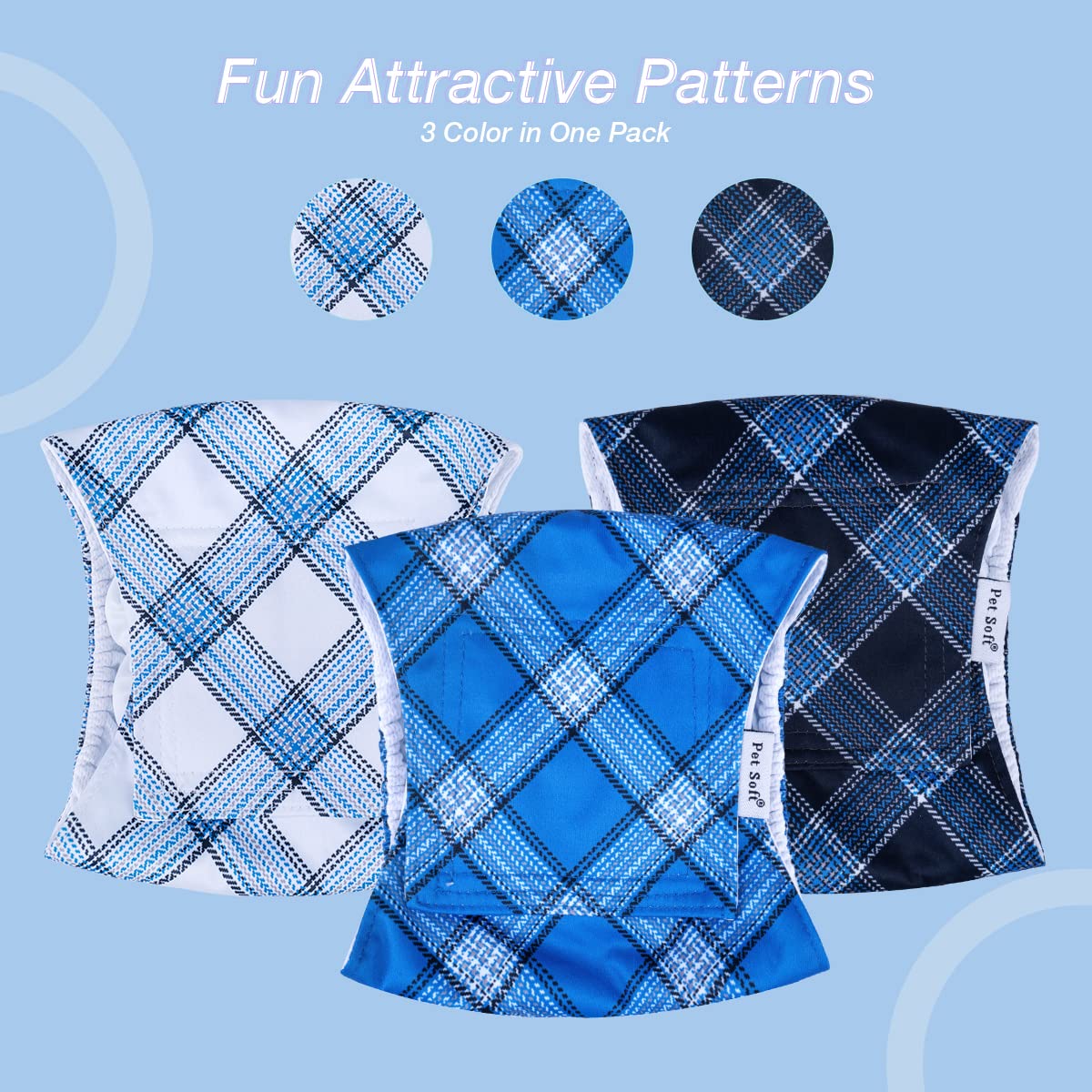 Pet Soft Dog Belly Bands - Washable Male Dog Diapers Belly Band For Male Dogs, Reusable Male Dog Belly Wraps 3Pack For Doggy Puppy (Blue Plaid, L)