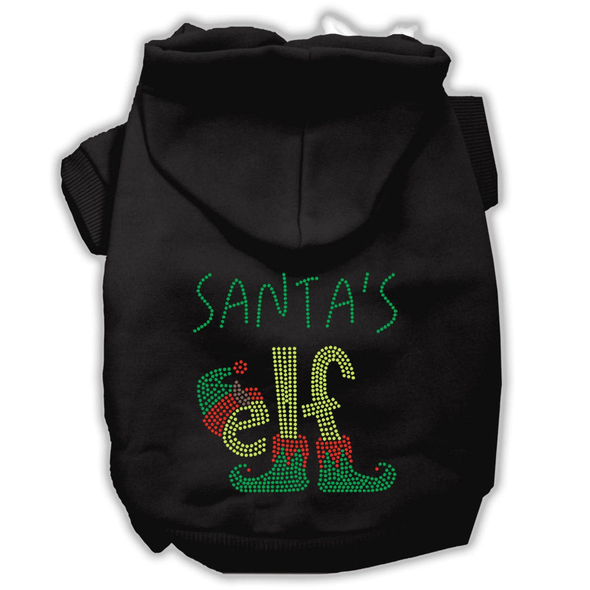 Santas Elf Rhinestone Dog Hoodie Black L 14