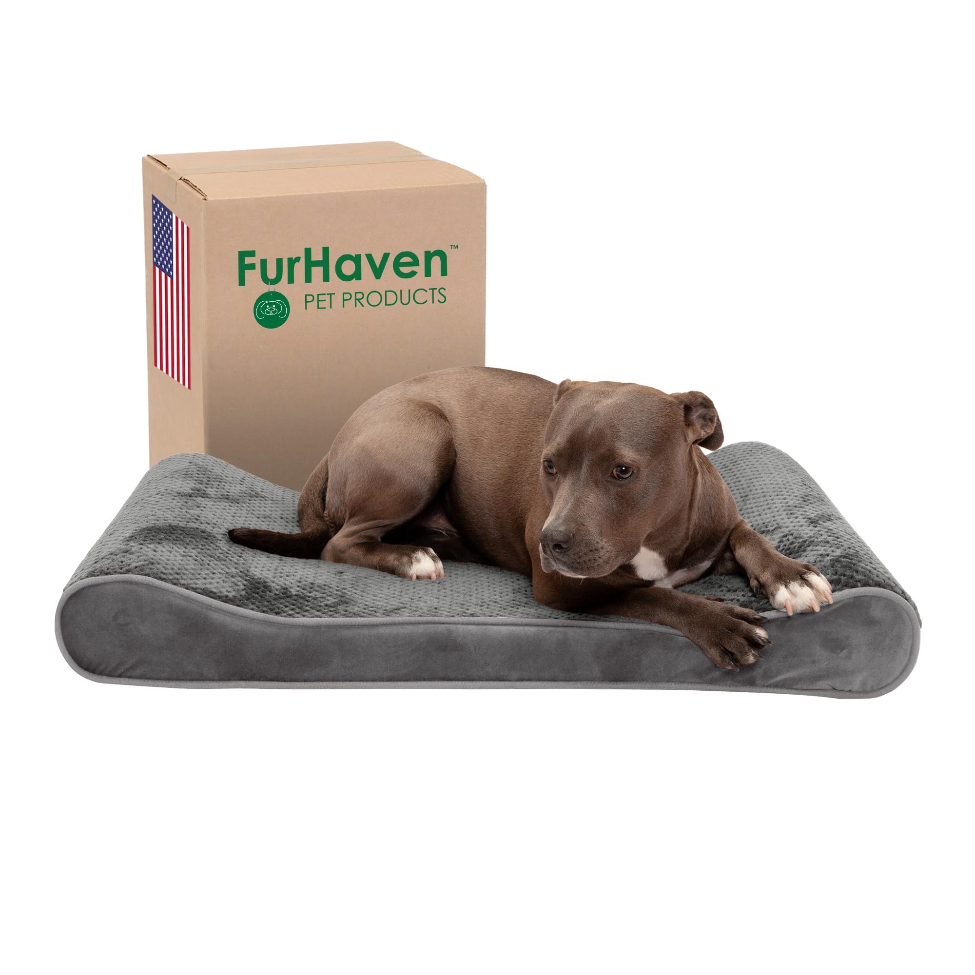 Furhaven Cooling Gel Dog Bed for Large/Medium Dogs w/ Removable Washable Cover, For Dogs Up to 38 lbs - Minky Plush & Velvet Lux
