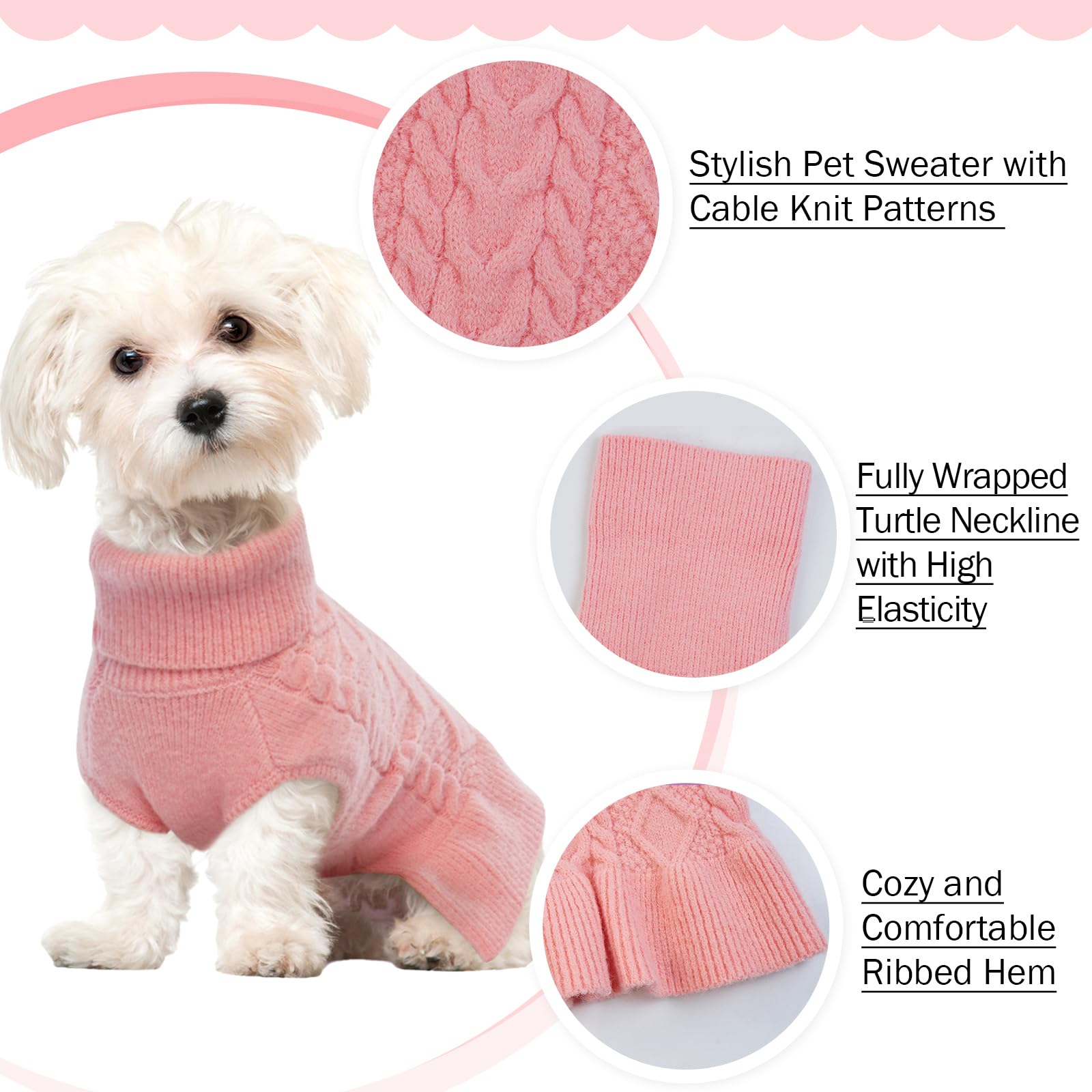 Qbleev Dog Sweater Dress, Christmas Pullover For Small Dogs, Soft Pink Pet Turtleneck, Warm Winter Fall Vest, Holiday Puppy Outf