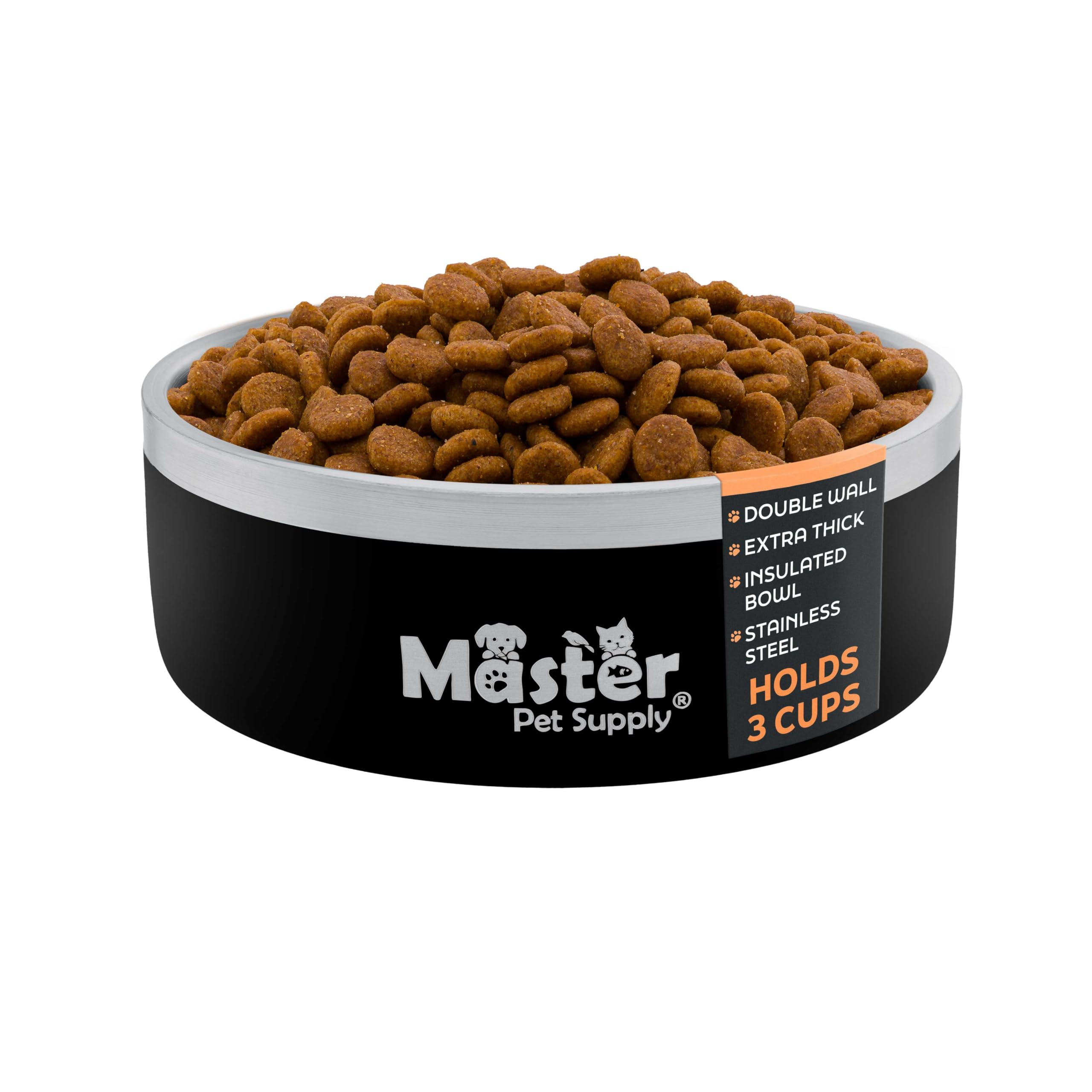Master Pet Supply Stainless Steel Dog Bowls - 25 oz, Heavy Duty - Black Velvet, Double Wall Extra-Thick Insulated, Non-Slip Pet 