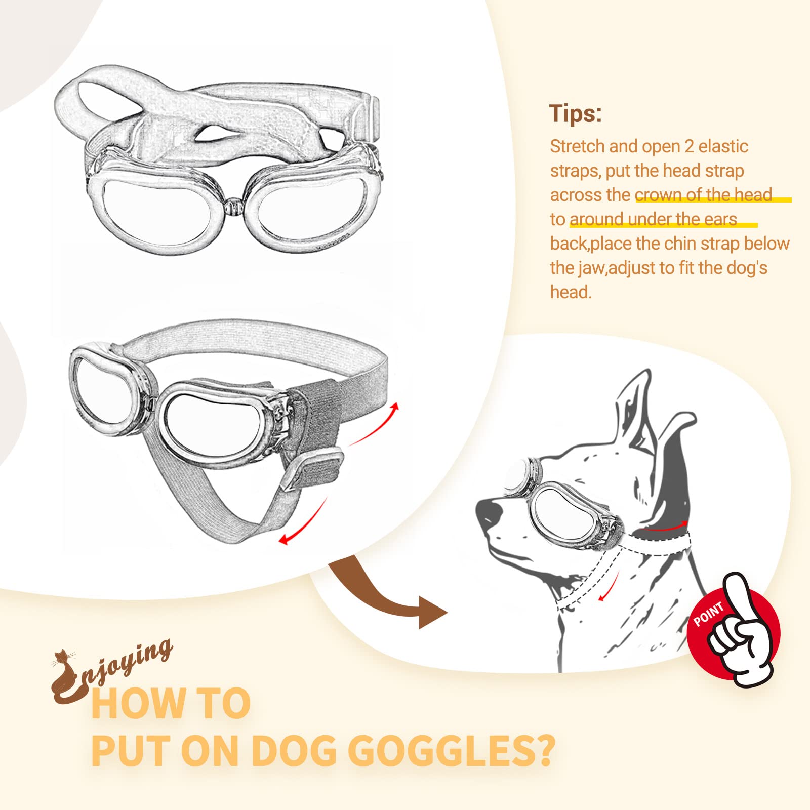 Enjoying Dog Goggles Small Breed, Uv Protection Sunglasses For Dogs Small Breed, Windproof Driving Doggy Goggles, Snow Day Dog Eye Protection, Anti-Fog Dustproof, Adjustable Straps, Pink