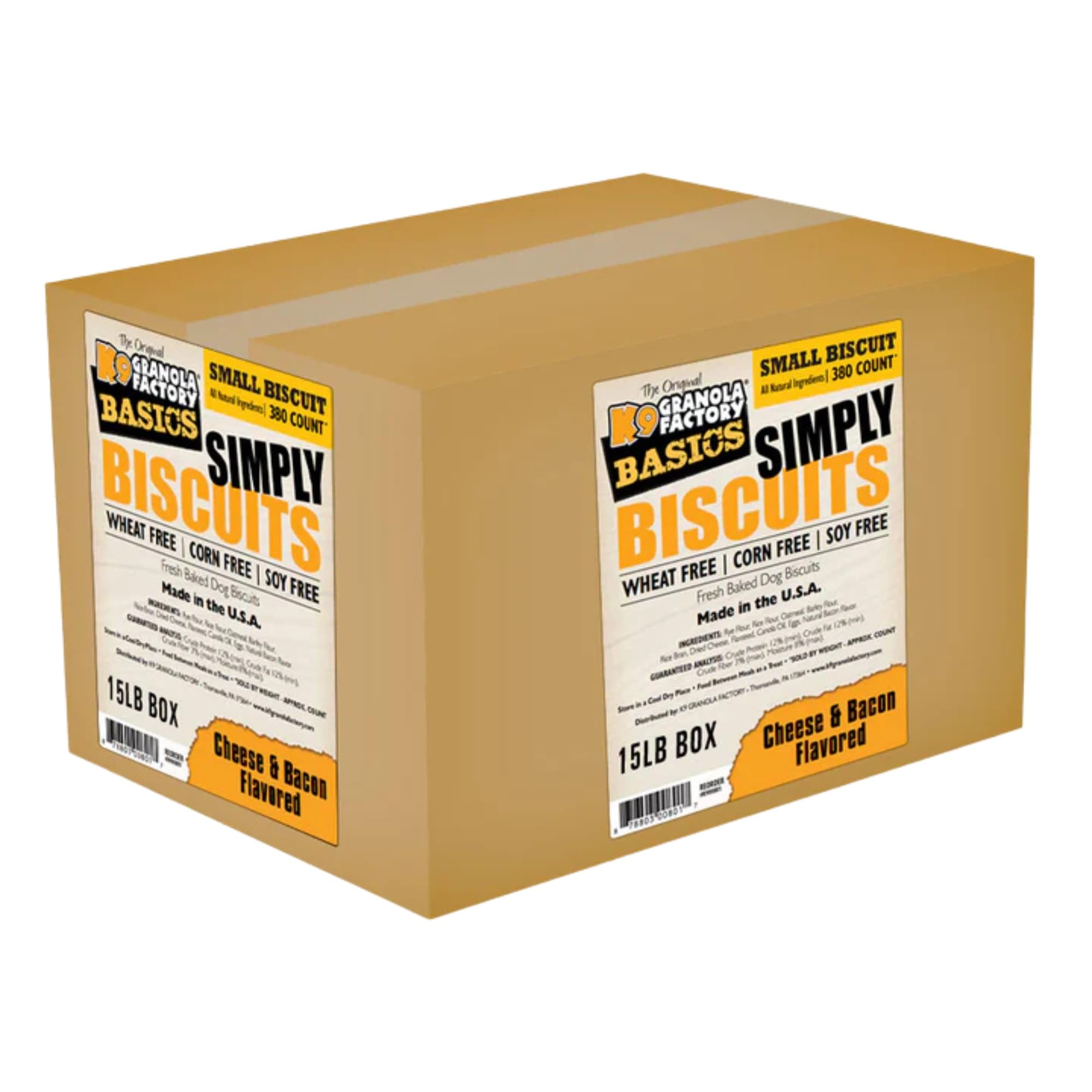 K9 Granola Factory Simply Biscuits Cheese & Bacon Dog Treats, Small 15 Pound Bulk Box