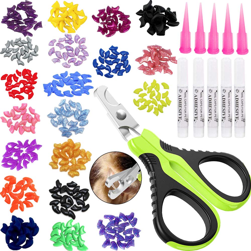 Victhy 100Pcs Cat Nail Caps With Clipper Set, Pet Cat Nail Clipper Cat Soft Claws Nail Covers For Cat Claws With Adhesive And Ap