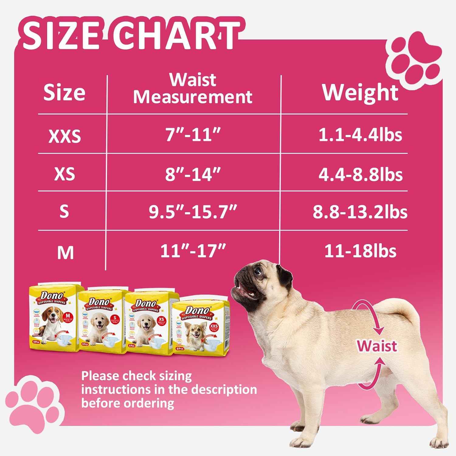 Female Dog Diapers 48 Count Disposable Leakproof XXS–Medium