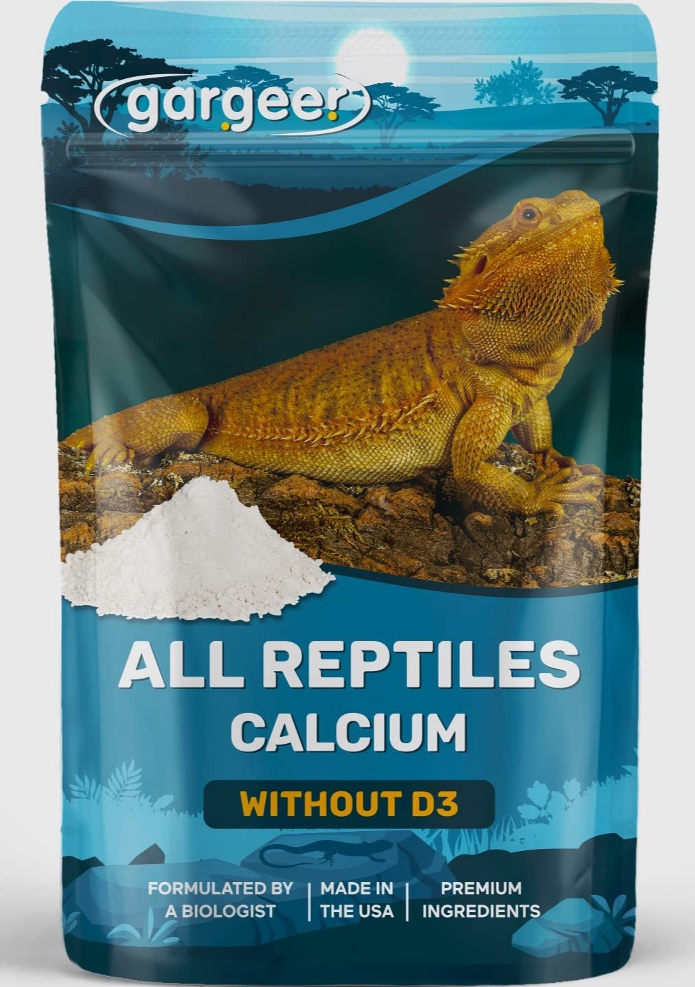Gargeer 4oz All Reptile Calcium Powder, Phosphorus-Free Ultrafine Powder, Pure Dust Without Vitamin D3, Ready to Use for All Rep