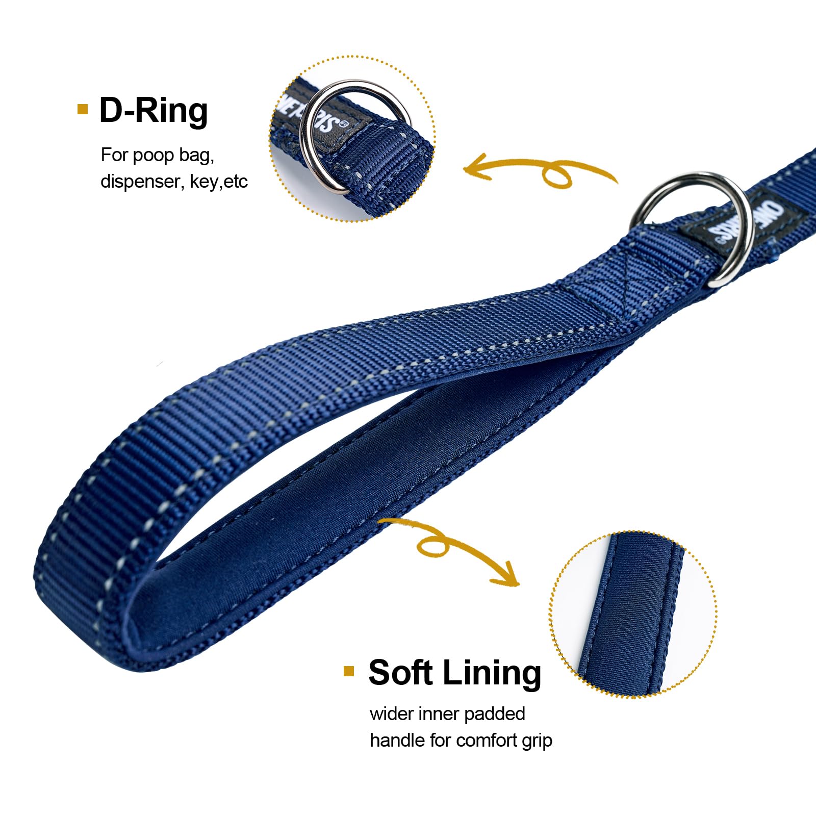 Onetigris Handled No-Pull Dog Walking Leash Long Traffic Leads For Medium To Large Dogs (Blue, 6Ft)