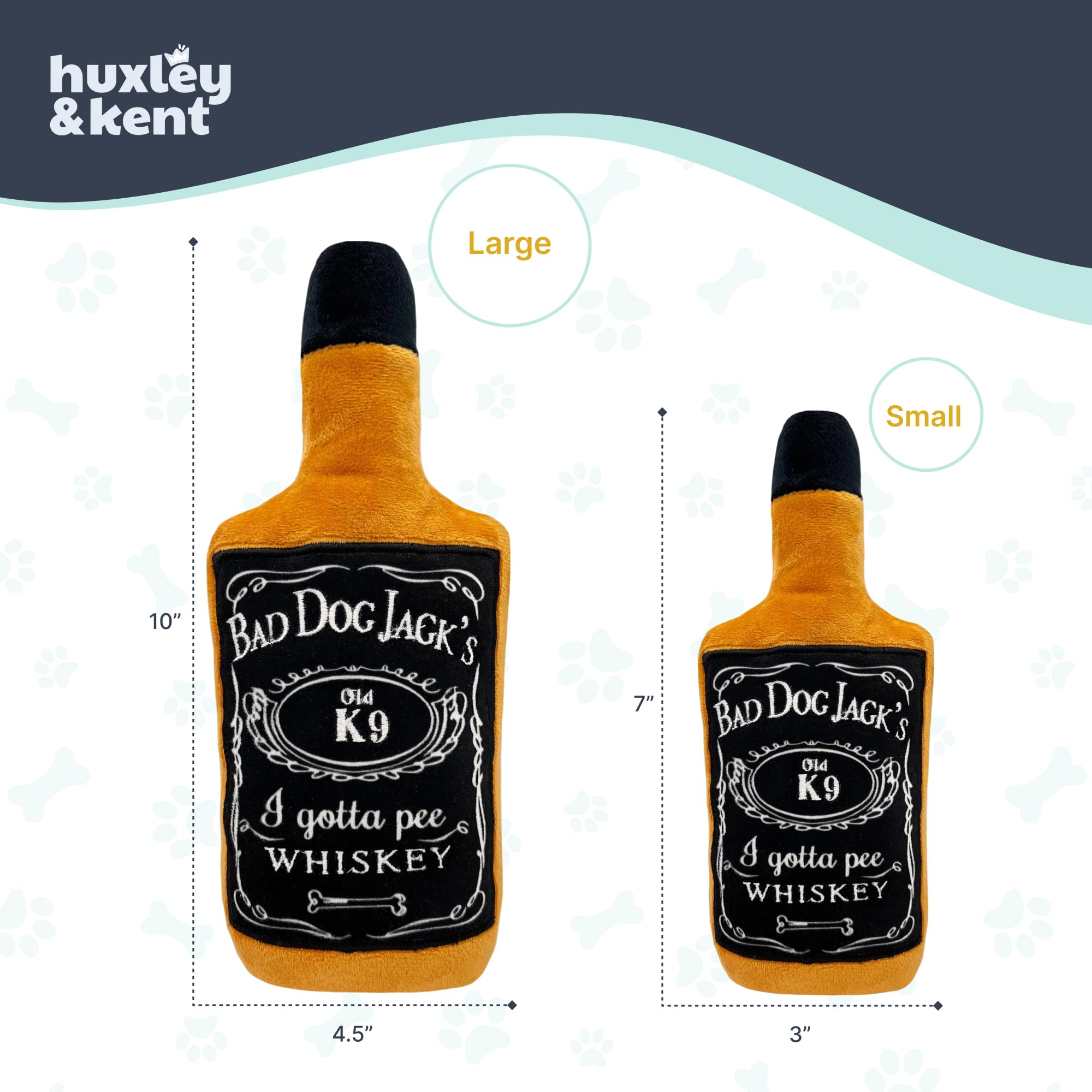 Huxley & Kent for Dogs - Bad Dog Jacks Whiskey (Small) - Power Plush Funny Dog Toy with Squeaker - Fun, Durable, and Safe - H&K