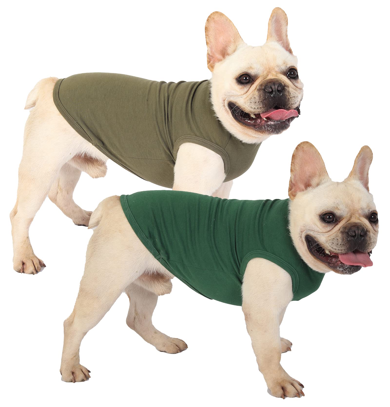 Sychien Dog Blank Shirts,Clothes For Medium Large French Bulldog,Dogs Girl Boy Cotton T Shirt,Lightweight Costume,Army & Deep Green L