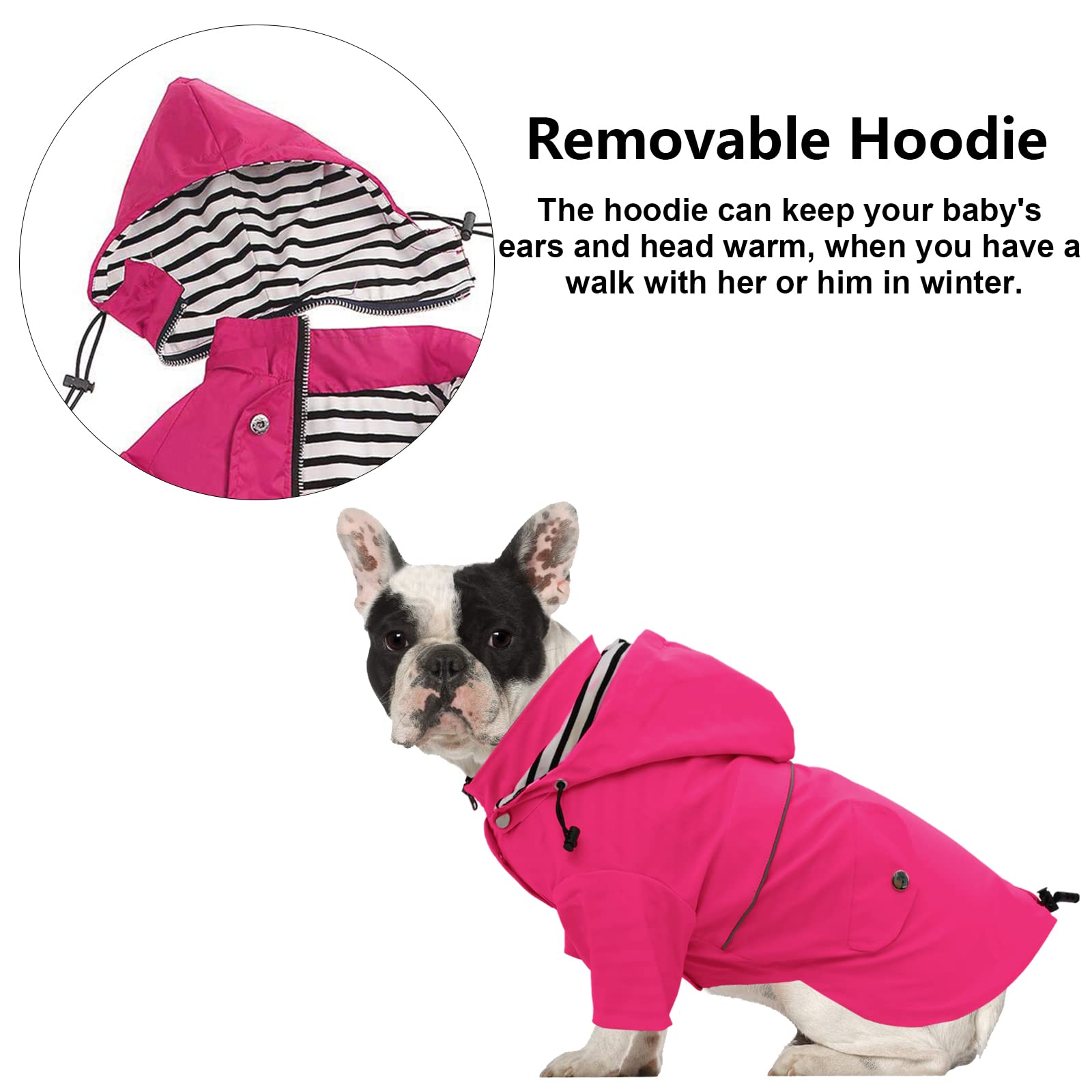 Morezi Dog Zip Up Dog Raincoat With Reflective Buttons, Rain/Water Resistant, Adjustable Drawstring, Removable Hood, Stylish Premium Dog Raincoats - Size Xs To Xxl Available - Pink - Xxl