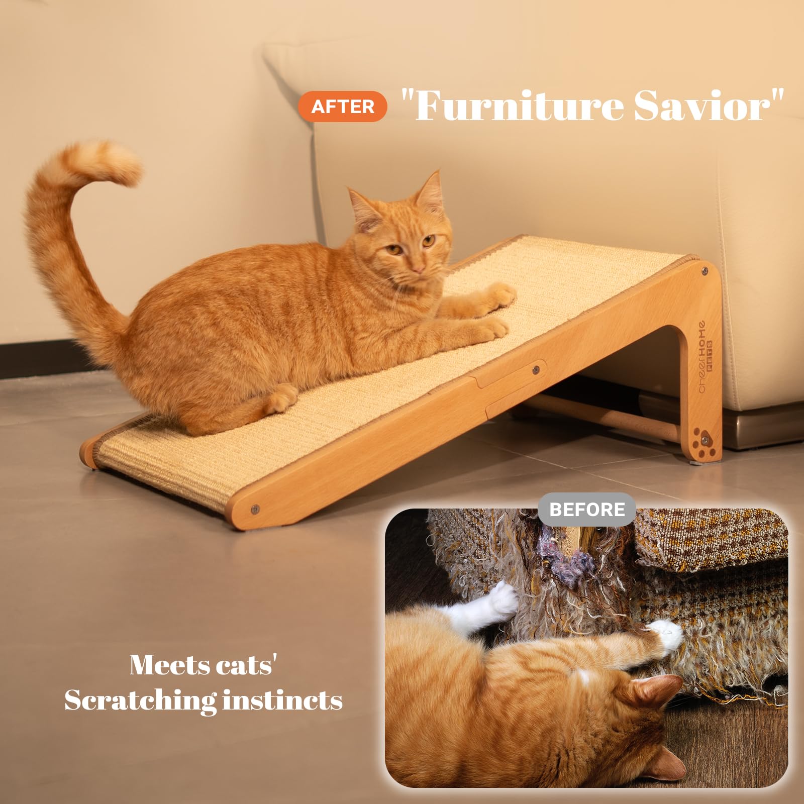 Cat Scratch Ramp Adjustable Cheerhome Pets Sisal Cat Scratcher Ramp For Indoor Cats, 24.8'' L Shap ...