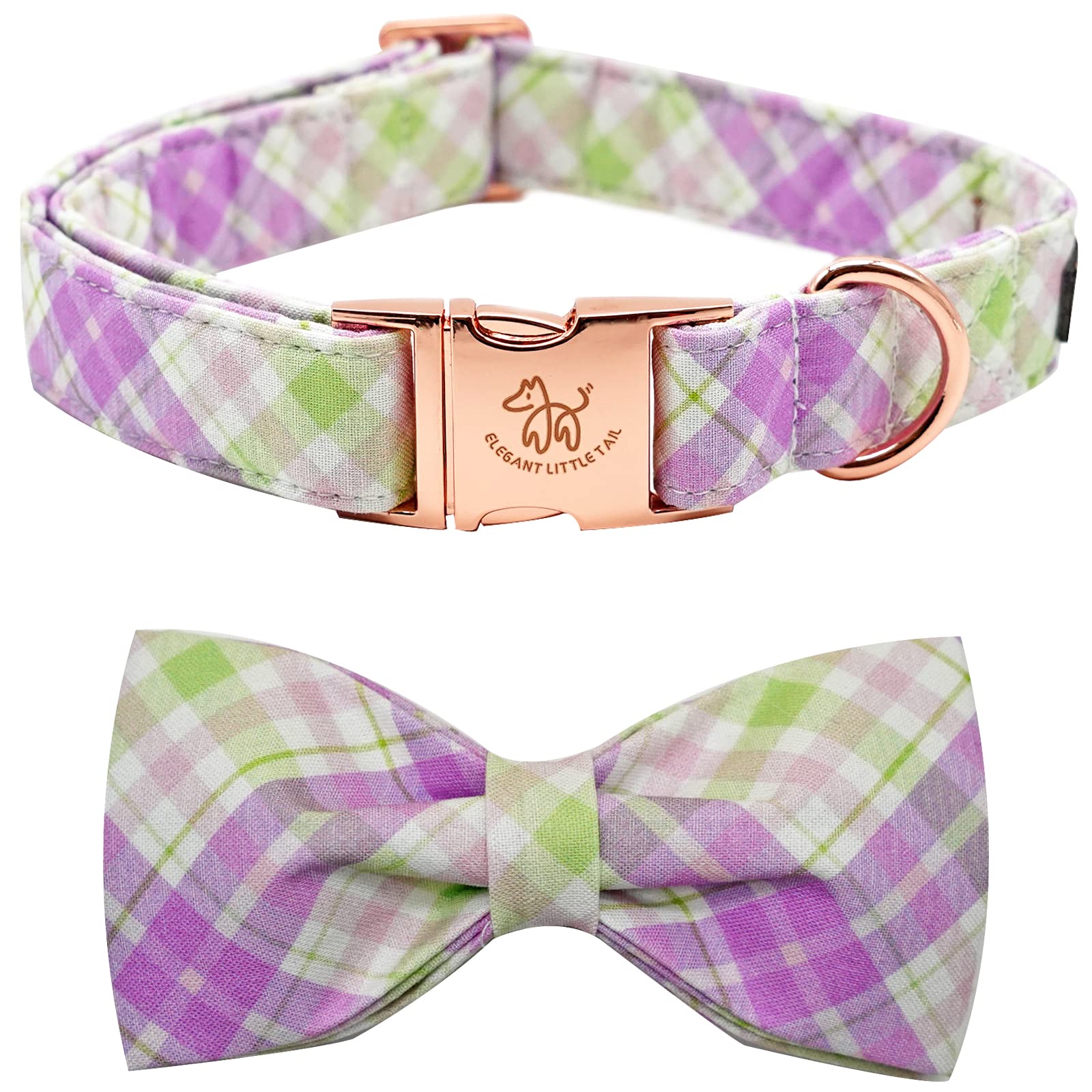 Elegant Little Tail Plaid Dog Collar With Cute Bowtie For Small To Large Dogs