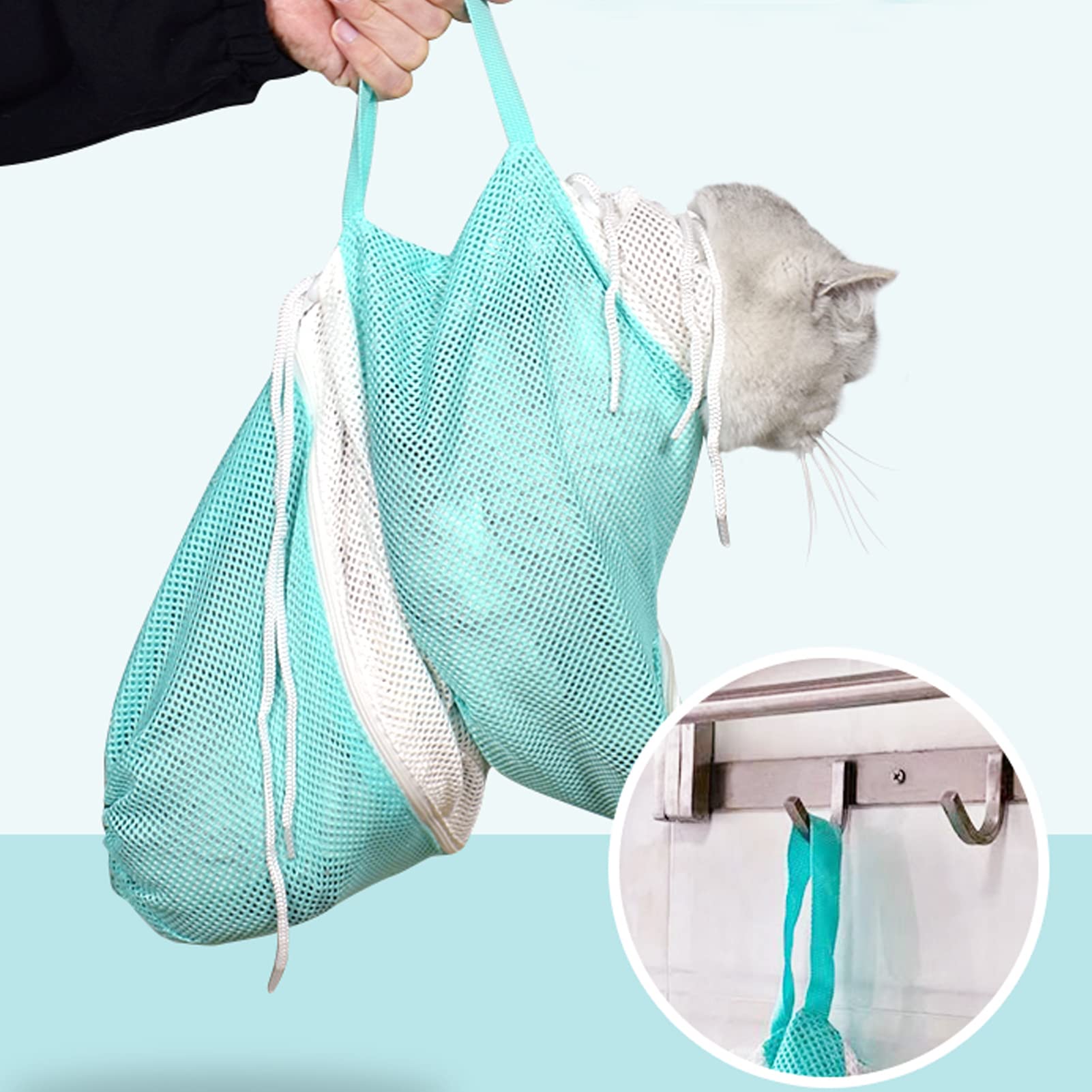 2 Pieces Cat Bathing Bag Cat Shower Net Bag, Anti-Bite Anti-Scratch Adjustable Breathable Mesh Grooming Carrier Bag For Pets, Bathing, Nail Trimming, Feeding Medicine, Ear Clean (Gray-Blue)