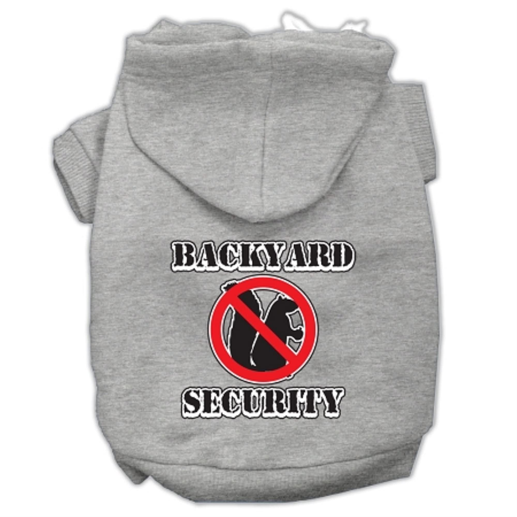 Pet, Dog & Cat Hoodie Screen Printed, 'Backyard Security' Grey Xl (14-20 Lbs.)